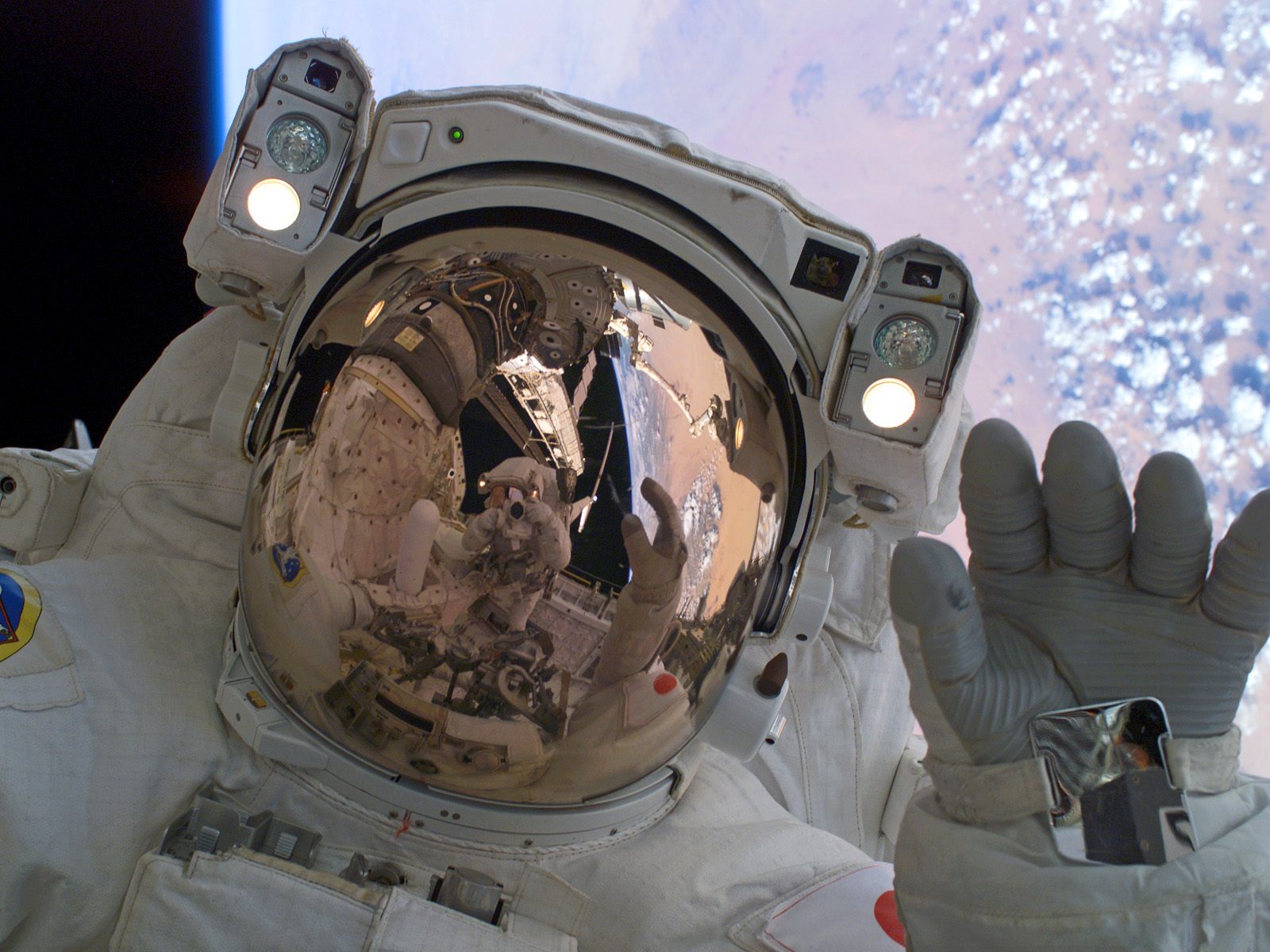 astronaut, from space, man made, nasa, reflection, space download HD wallpaper