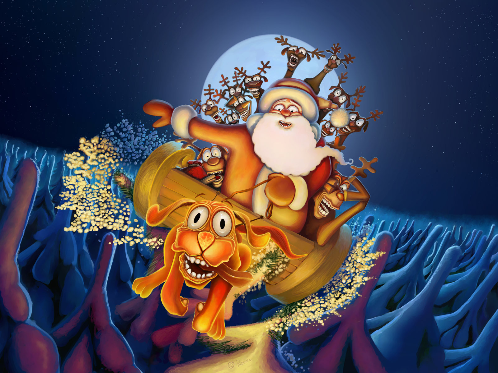 Download mobile wallpaper New Year, Santa Claus, Dogs, Christmas Xmas, Pictures, Funny for free.