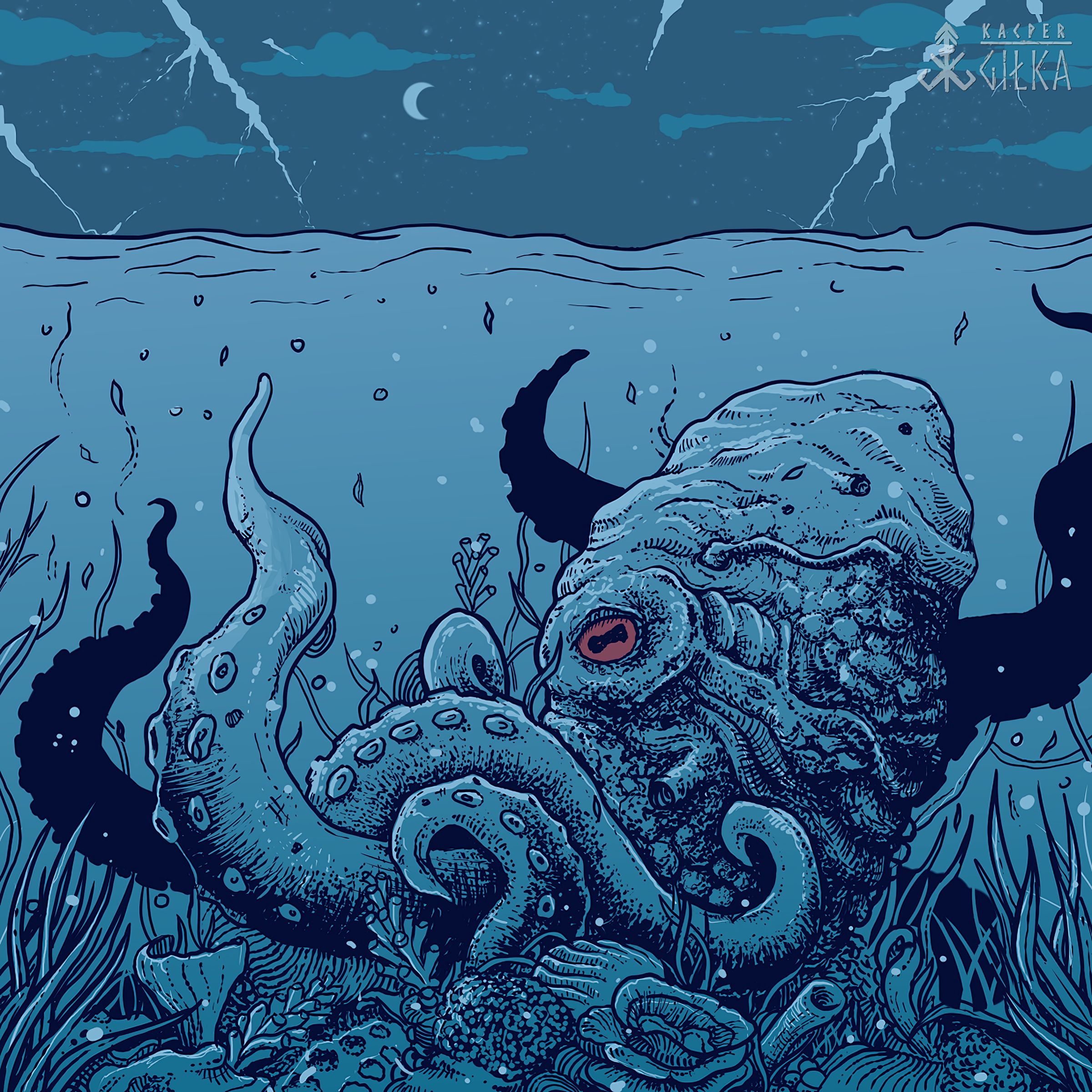 vector, octopus, tentacles, art, underwater world mobile wallpaper