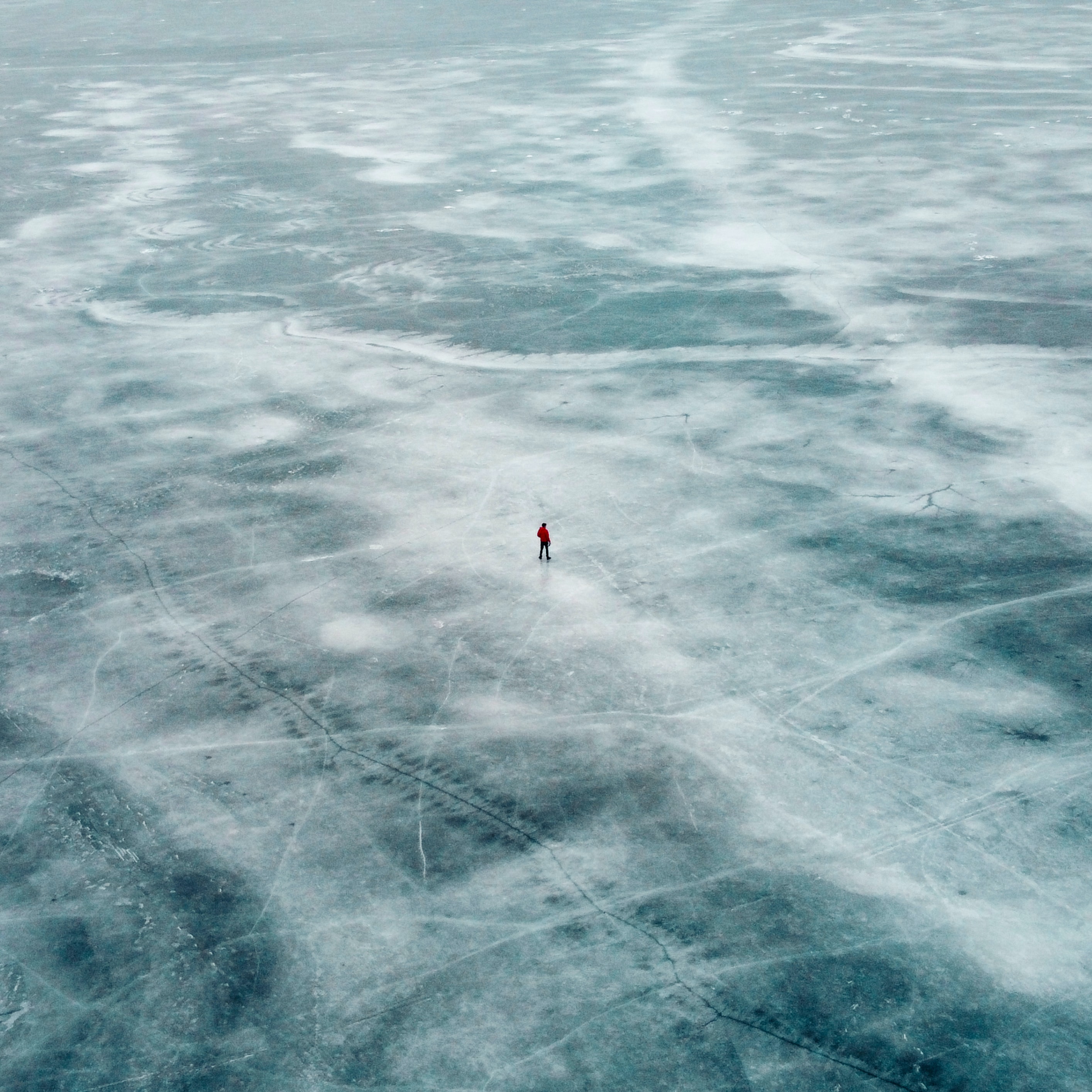 Download mobile wallpaper Loneliness, Miscellaneous, View From Above, Ice, Miscellanea, Person, Human for free.