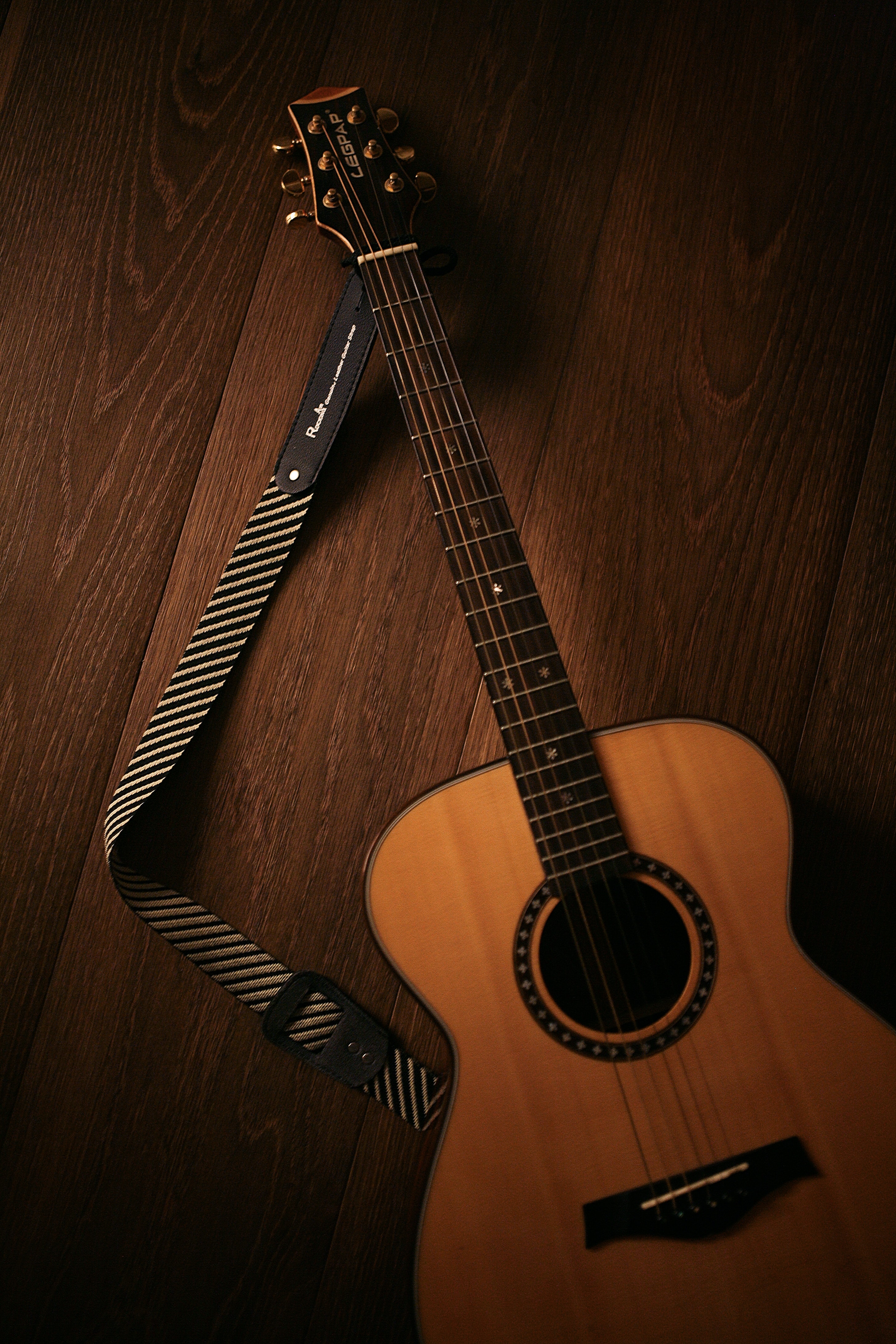 Download mobile wallpaper Acoustic Guitar, Guitar, Music, Wood, Brown, Wooden, Musical Instrument for free.