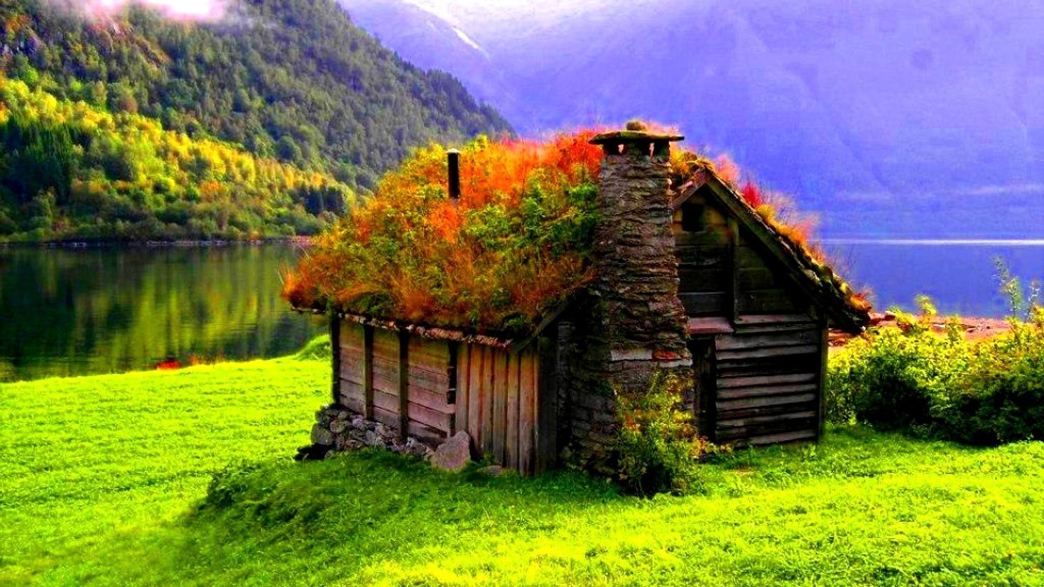 En country. Хижина Грига в Норвегии. Красивые домики на природе. Одинокий домик. Домик в горах.