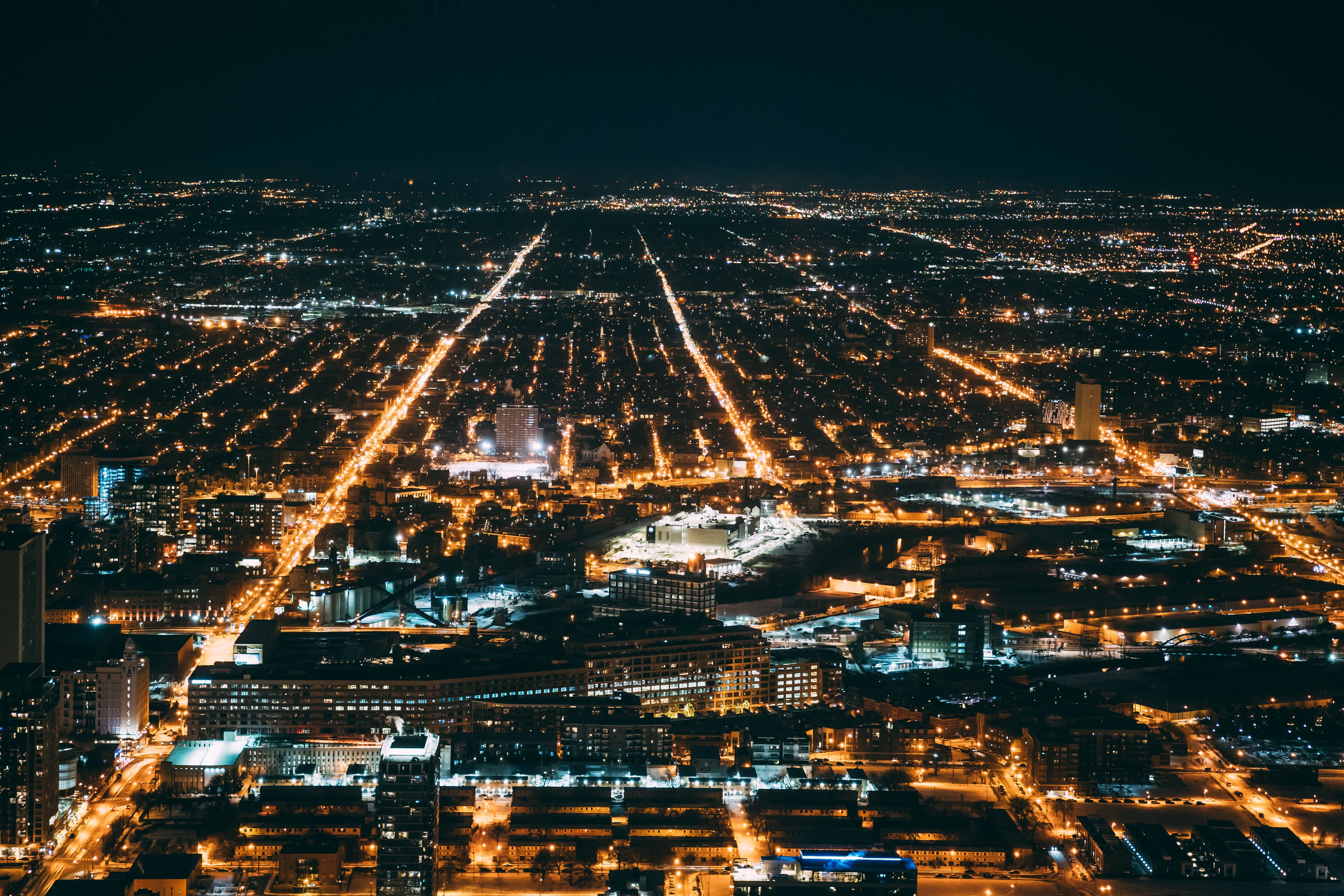chicago, cities, view from above, night city, city lights, overview, review