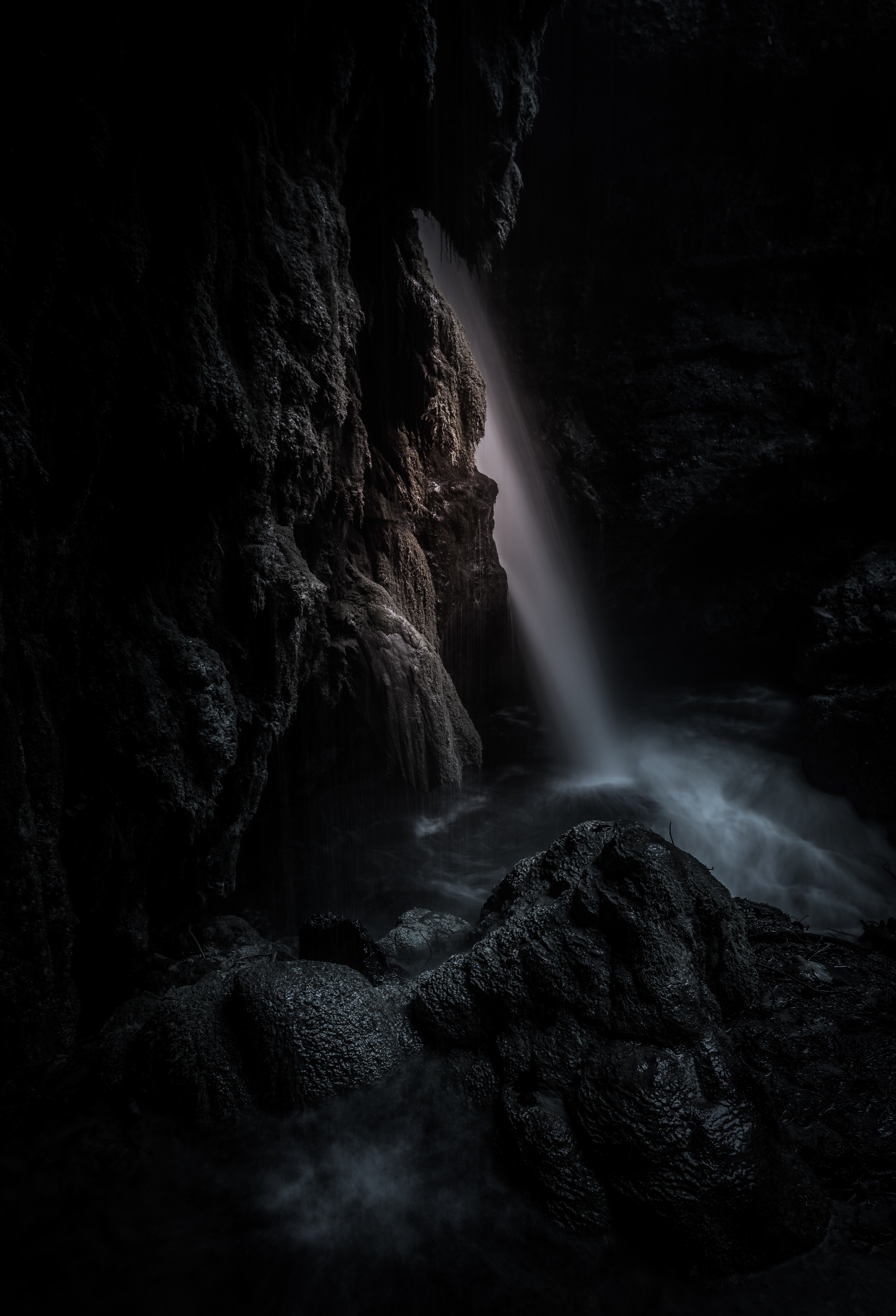 dark, rock, nature, waterfall, cave Full HD