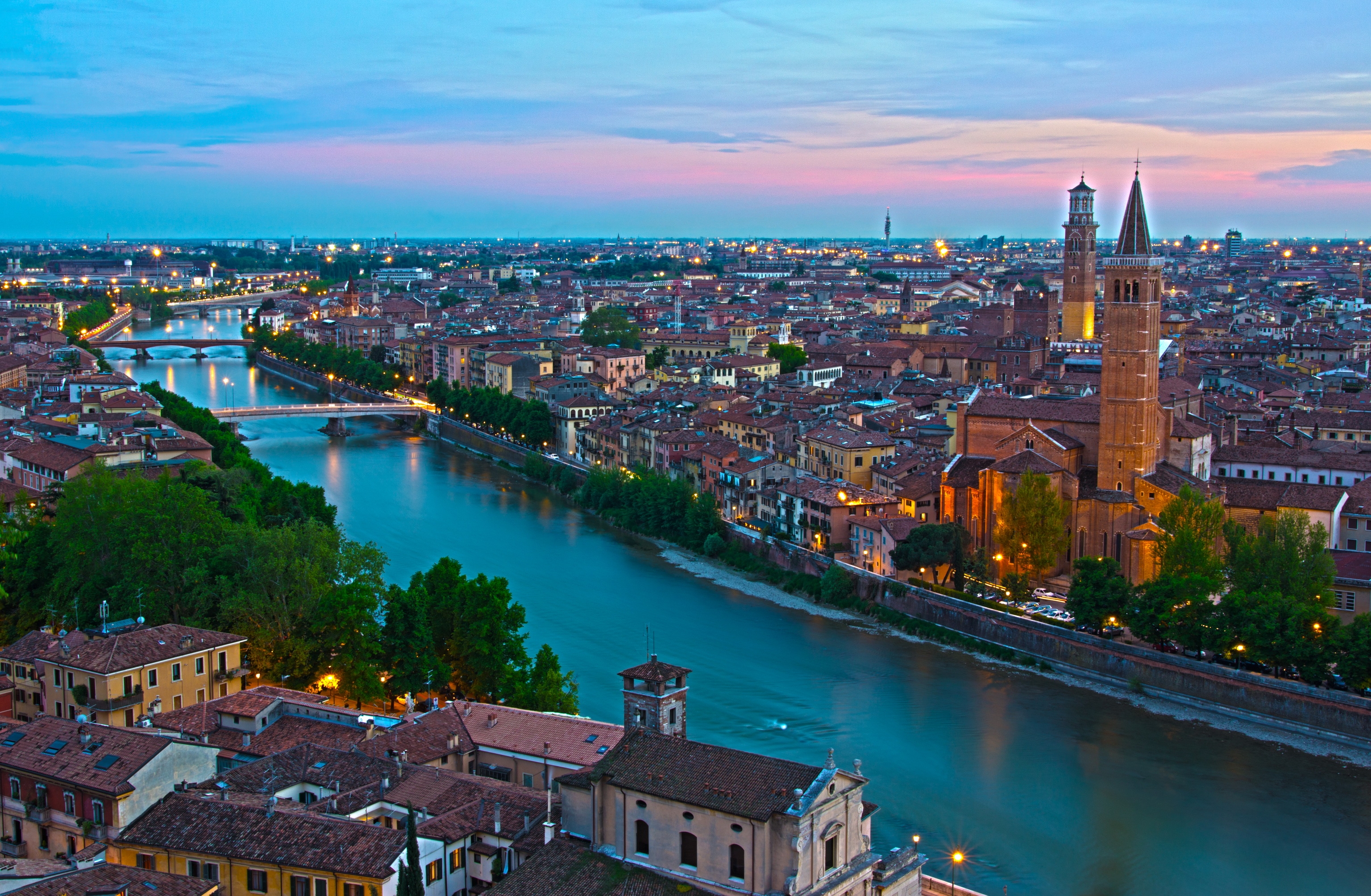 italy, cities, horizon, from above, above, verona, borgo trento, water channel, water canal
