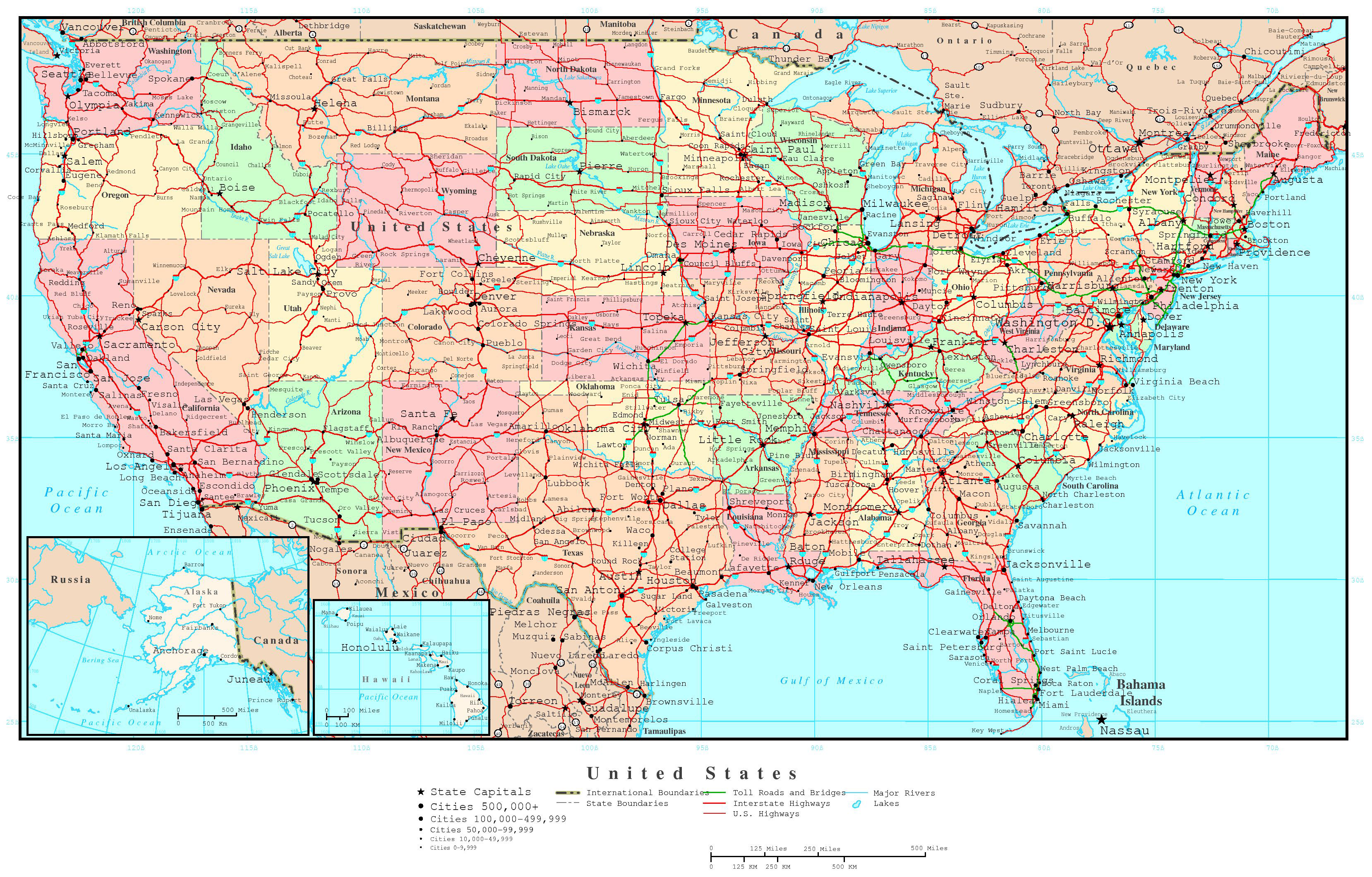 Карта США С дорогами
