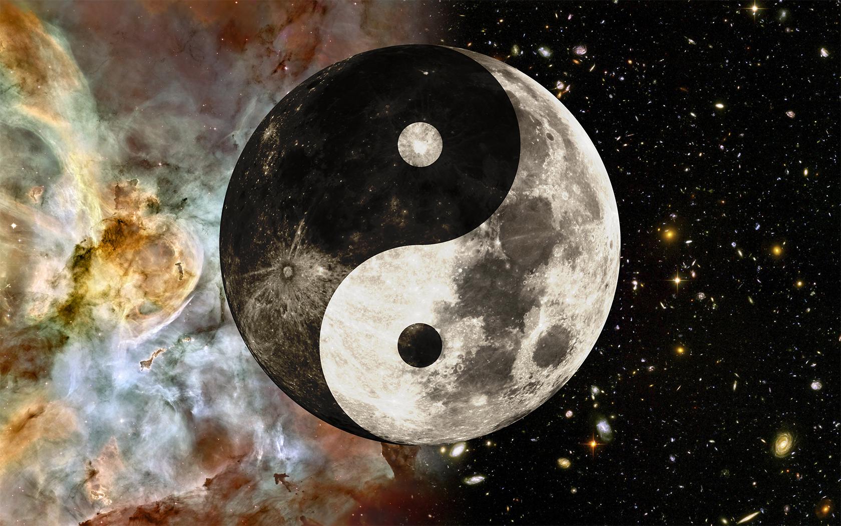 169298 Hintergrundbild herunterladen yin yang, künstlerisch, weltraum, mond - Bildschirmschoner und Bilder kostenlos
