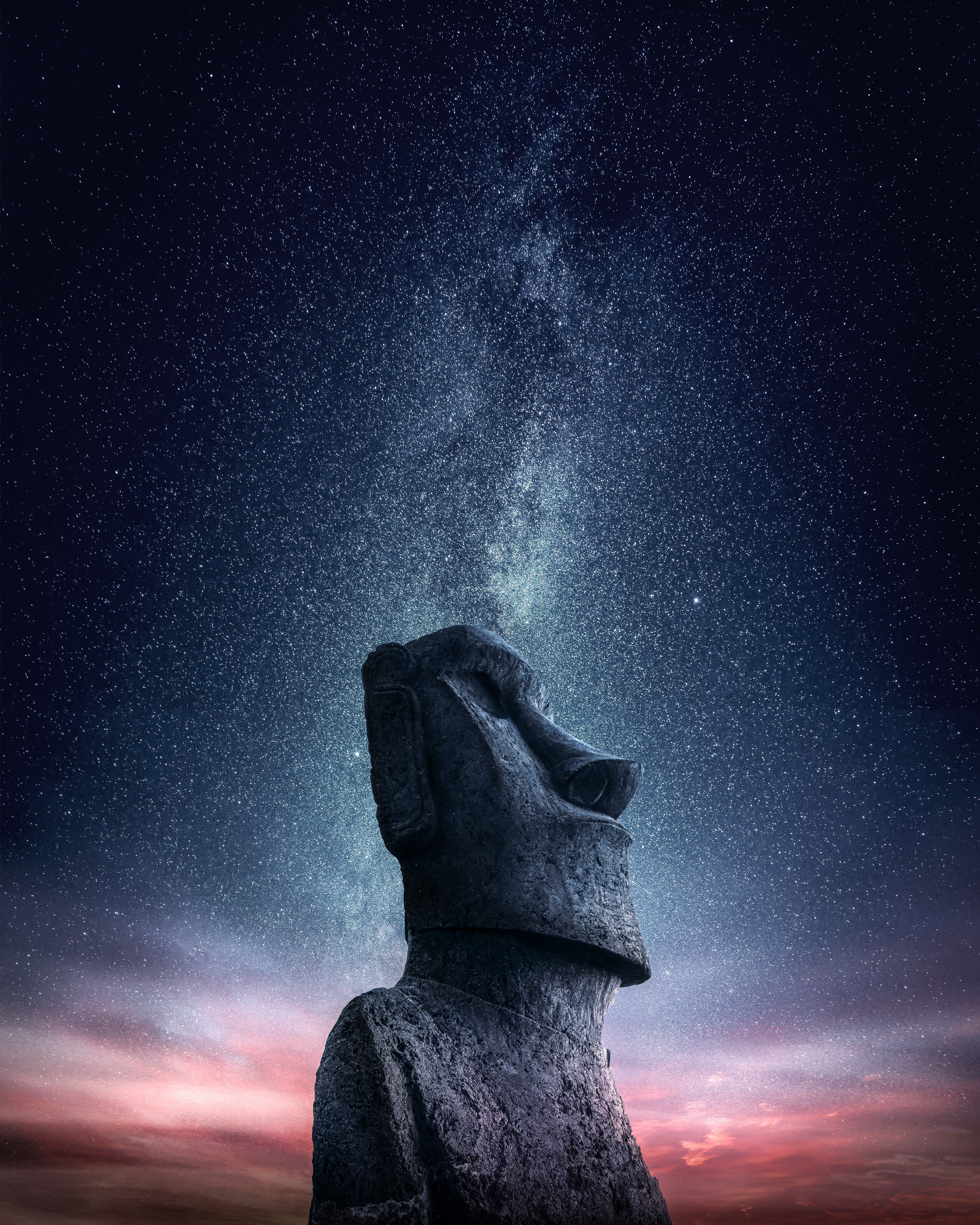 vertical wallpaper miscellaneous, moai, easter straits, miscellanea, starry sky, statue, idol, easter strow