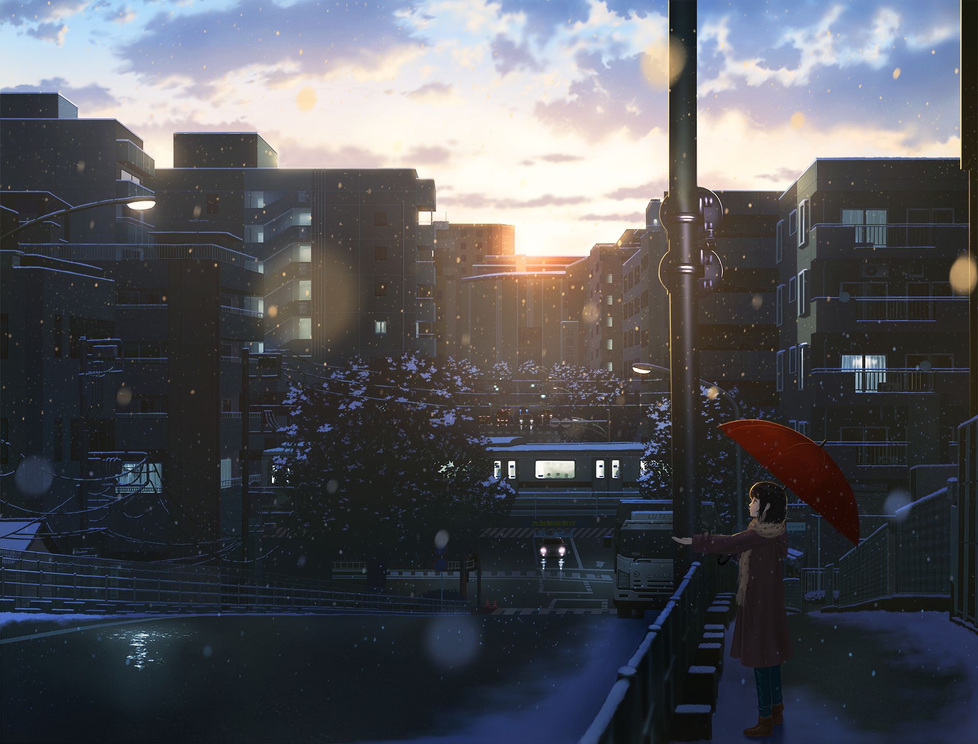Зимний город аниме