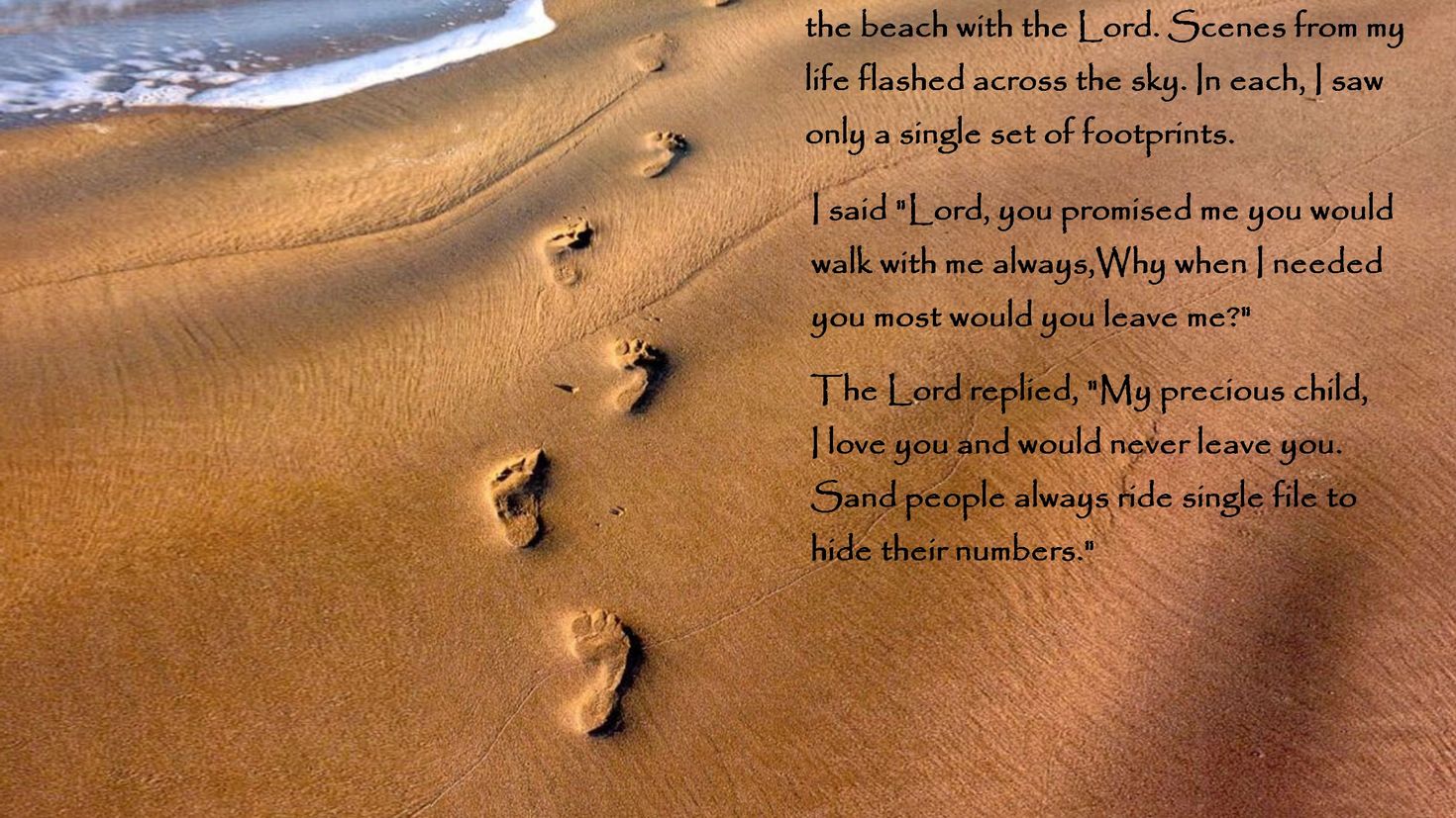 Следы на песке слушать. Следы на песке. Следы на песке притча. Следы ног на песке. Притча следы на песке Христианская притча.
