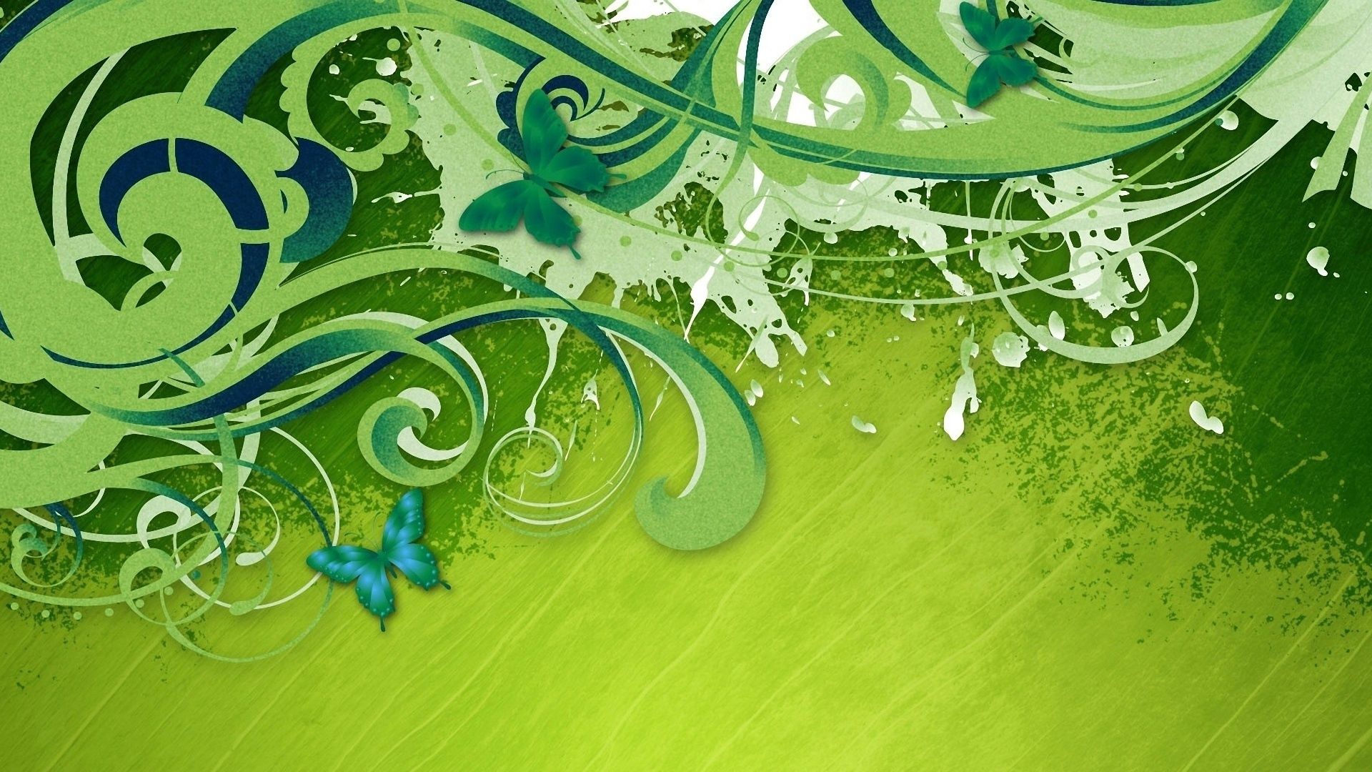 106177 завантажити картинку абстракція, метелики, фарба, смуги, завитки, кучері, зелений фон, зелене тло - шпалери і заставки безкоштовно