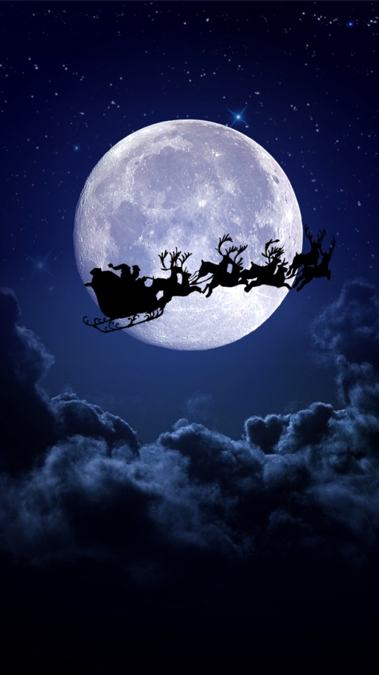 Téléchargez des papiers peints mobile Père Noël, Nuit, Lune, Noël, Silhouette, Vacances, Nuage, Traîneau, Renne gratuitement.