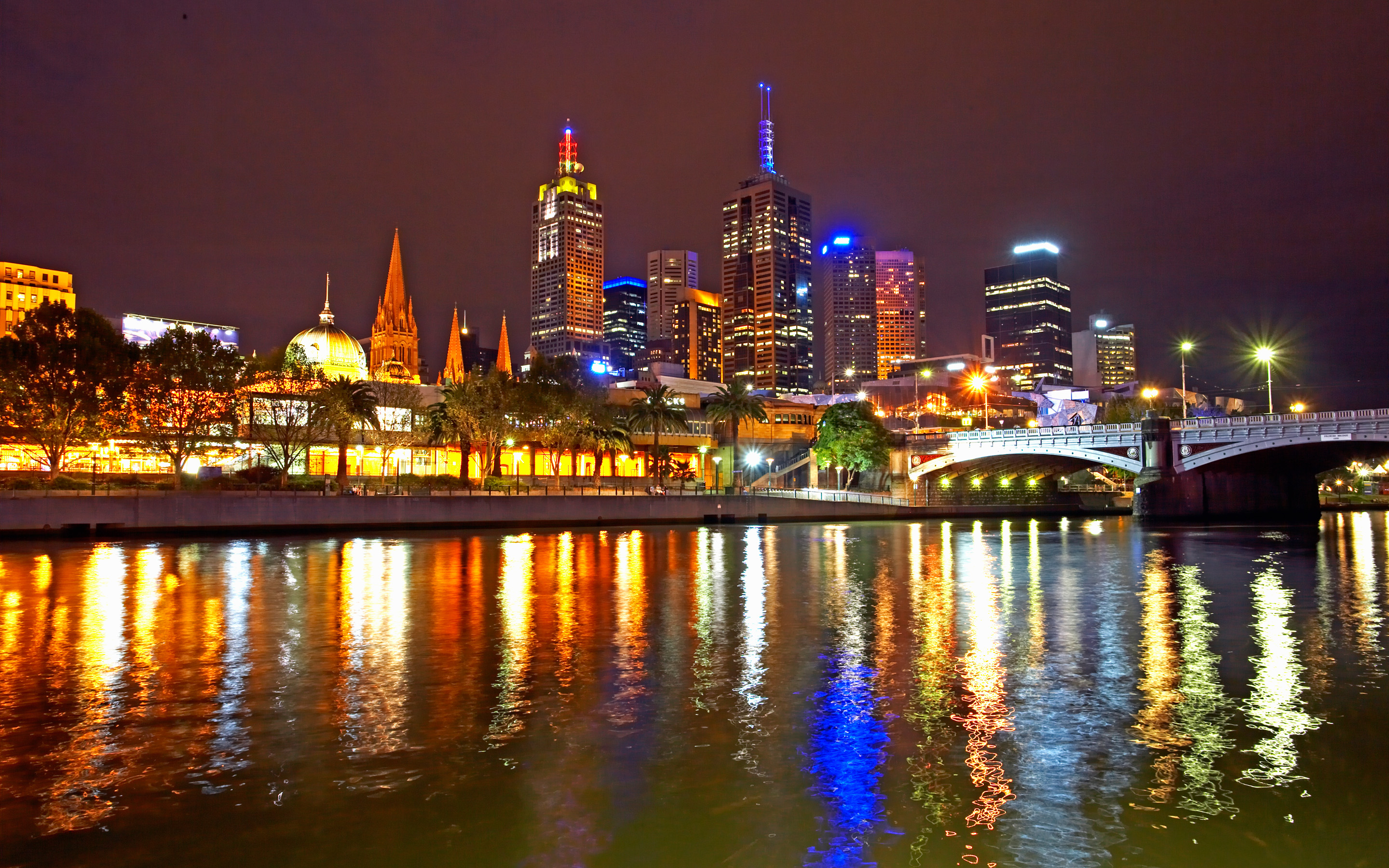 man made, melbourne, australia, light, river, skyscraper, yarra river, cities Image for desktop