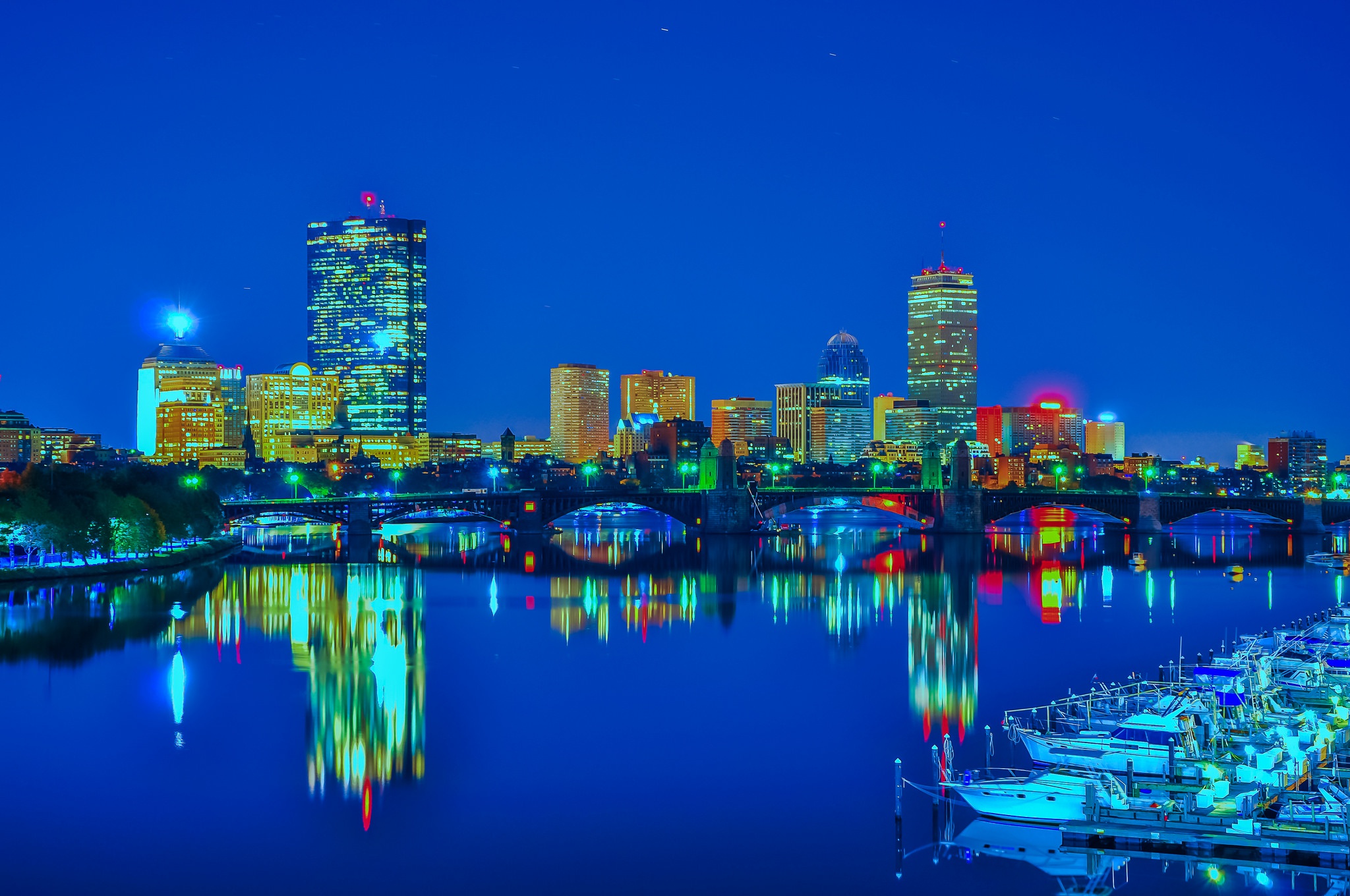 Download mobile wallpaper Cities, Night, Usa, City, Skyscraper, Building, Reflection, Boston, Man Made for free.