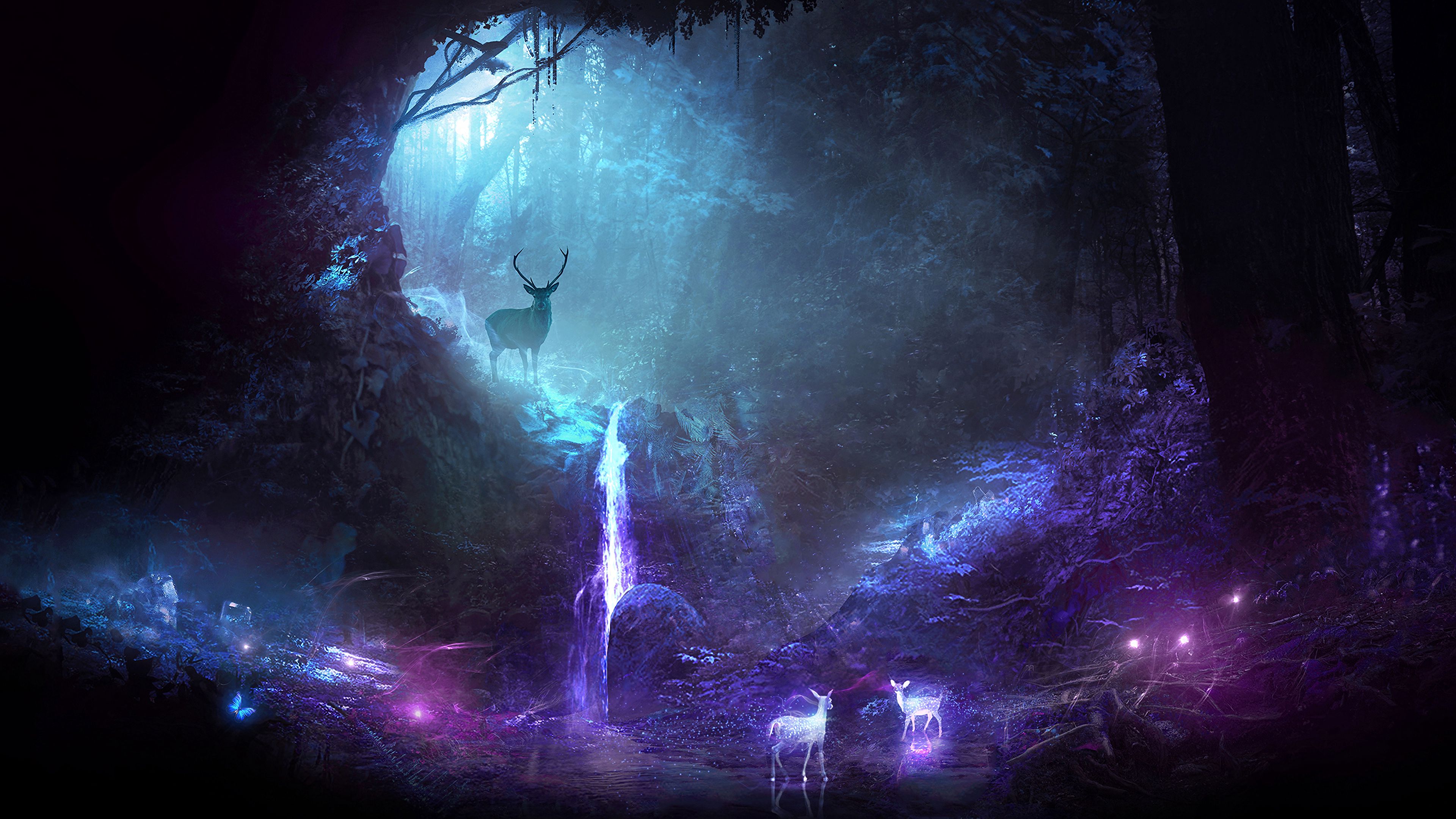 cave, deer, art, shining, forest
