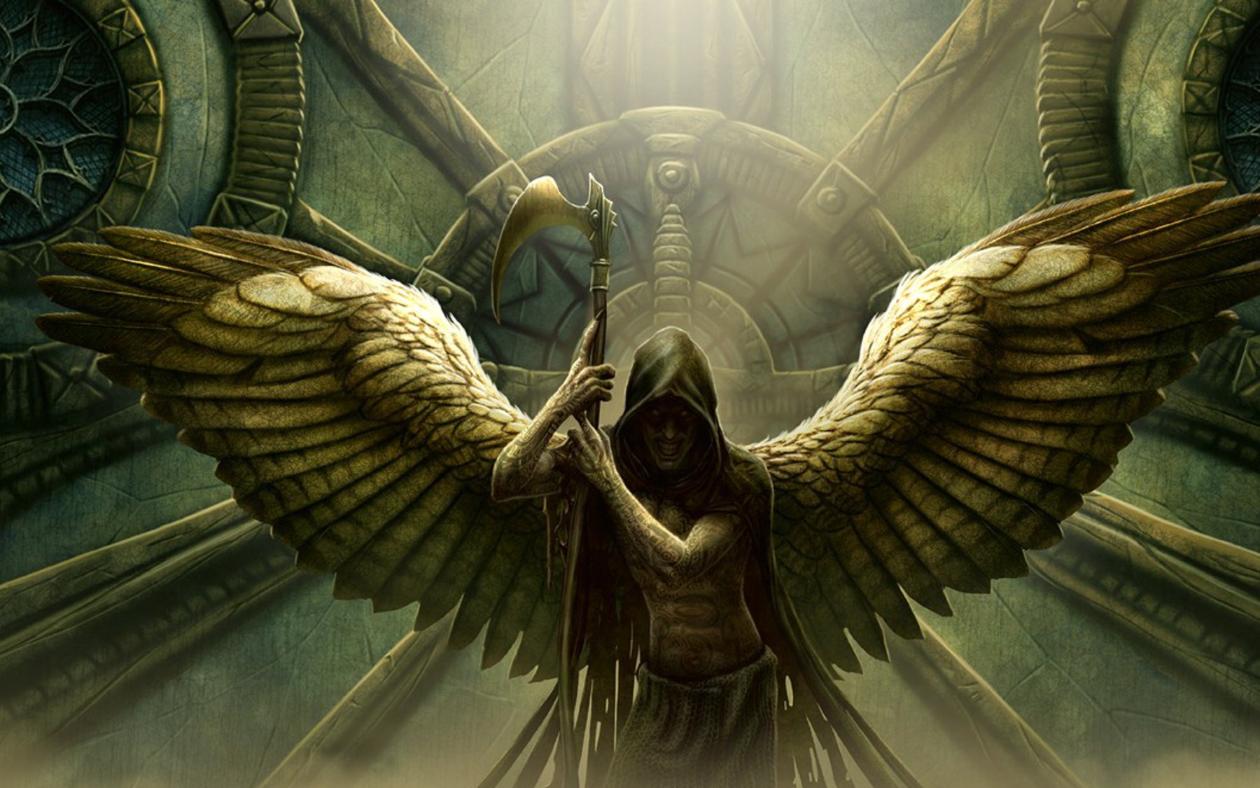 dark, angel, evil, hood, scythe, wings lock screen backgrounds