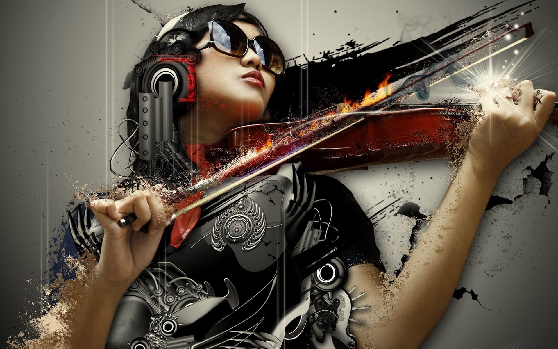 style, violin, music, cgi, cyborg, manipulation, sci fi, urban download HD wallpaper
