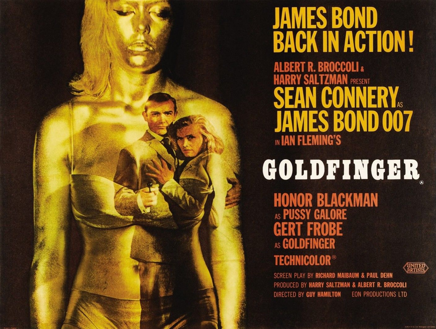 movie, goldfinger, honor blackman, james bond, pussy galore, sean connery