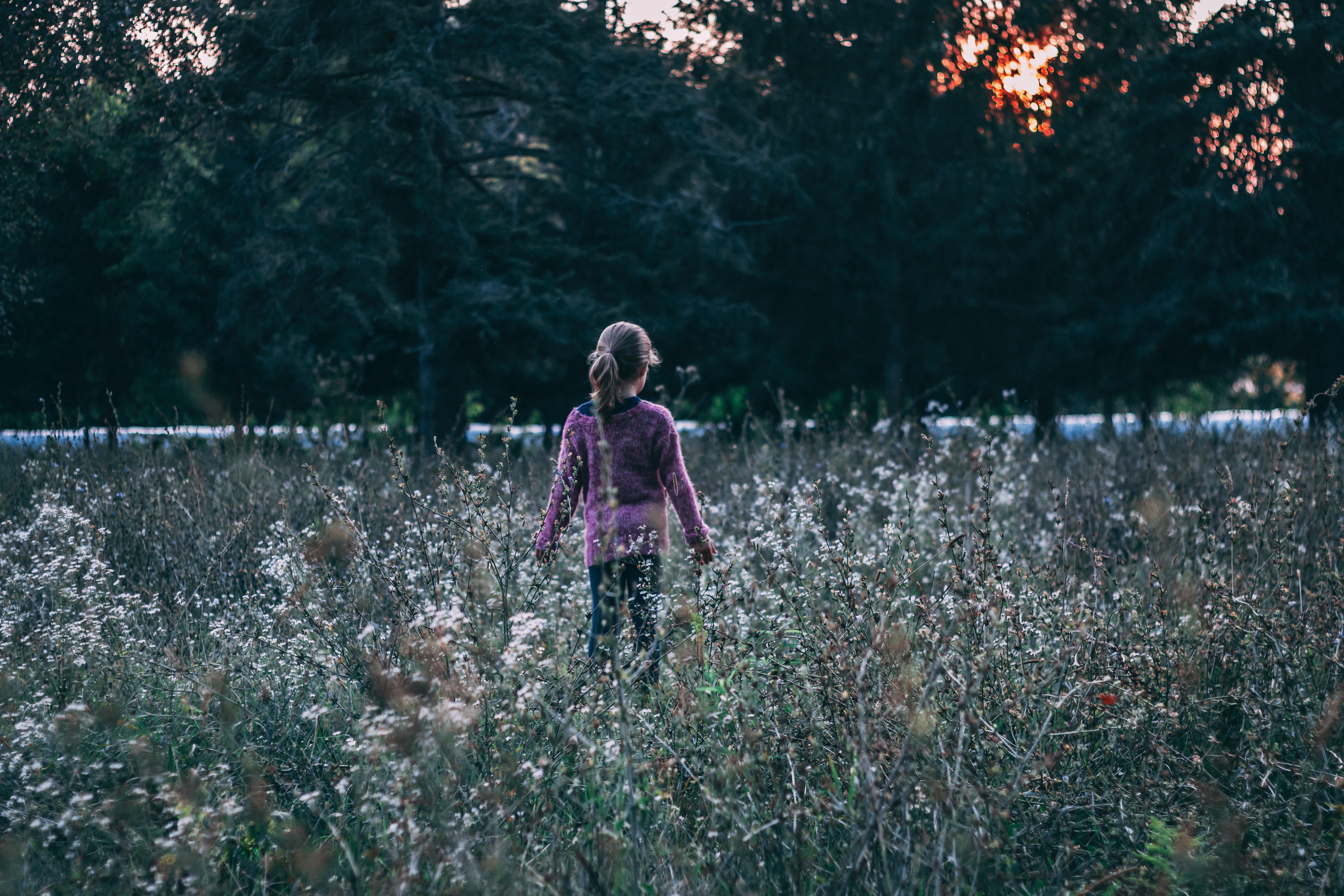Download mobile wallpaper Miscellaneous, Field, Grass, Flowers, Miscellanea, Child for free.