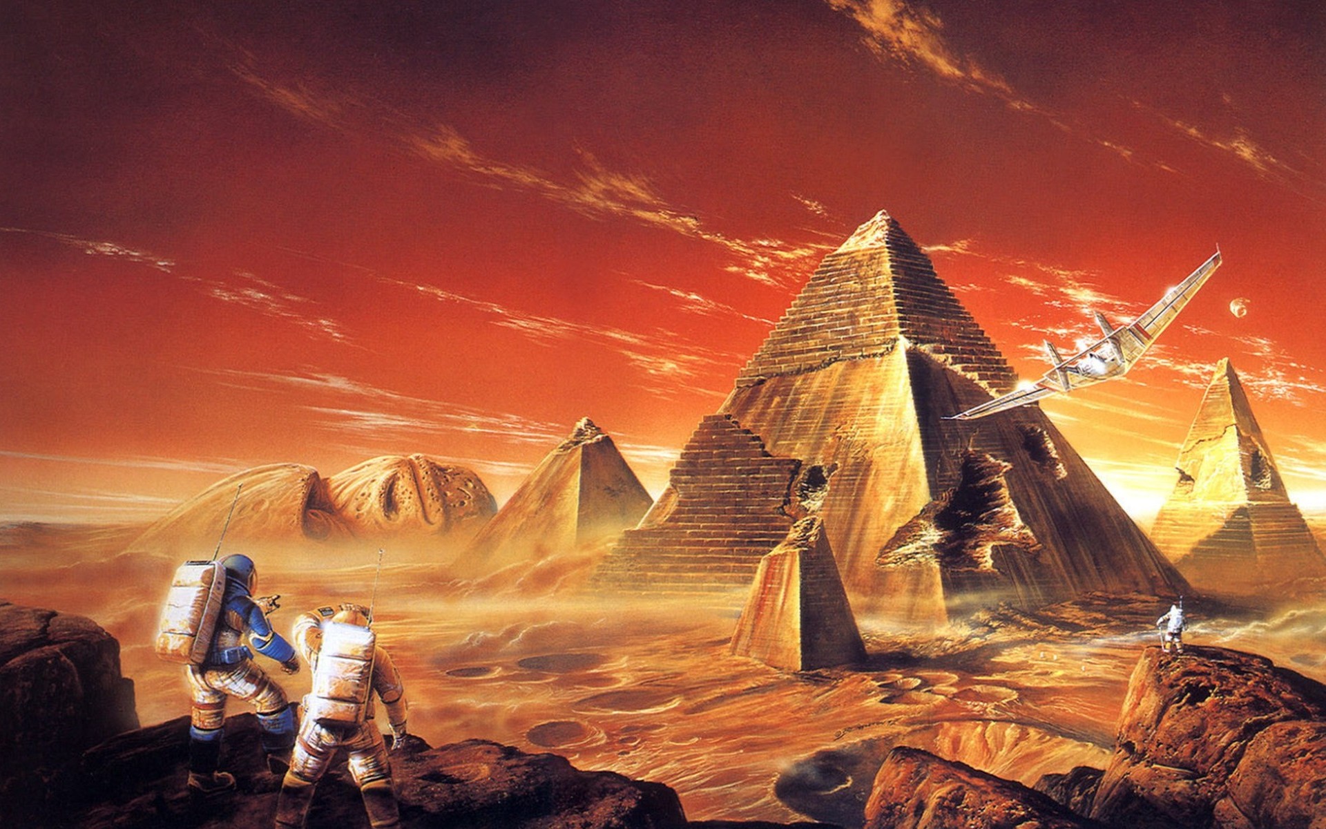 659816 скачать картинку астронавт, научная фантастика, пустыня, лицо, пирамида, руины - обои и заставки бесплатно