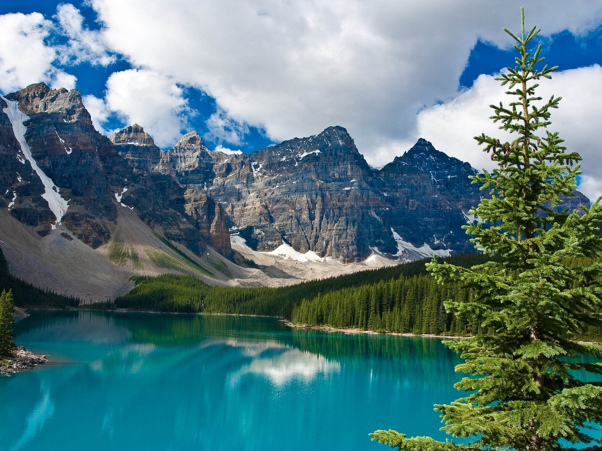 Download mobile wallpaper Fir, Spruce, Trees, Lake, Water Surface, Mountains, Nature for free.