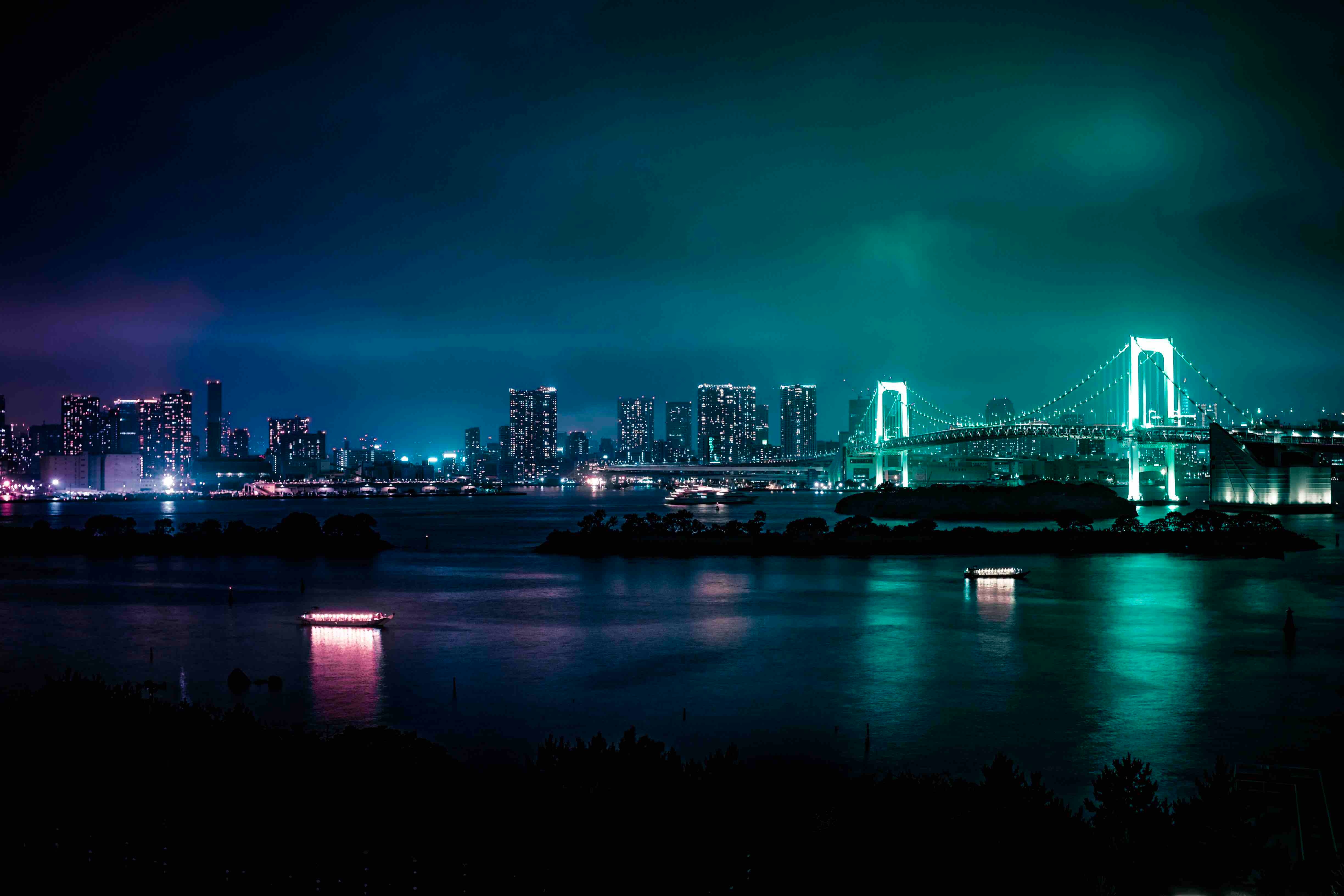 Laden Sie das Brücke, Minato, Night City, Städte, Nächtliche Stadt, Japan-Bild kostenlos auf Ihren PC-Desktop herunter