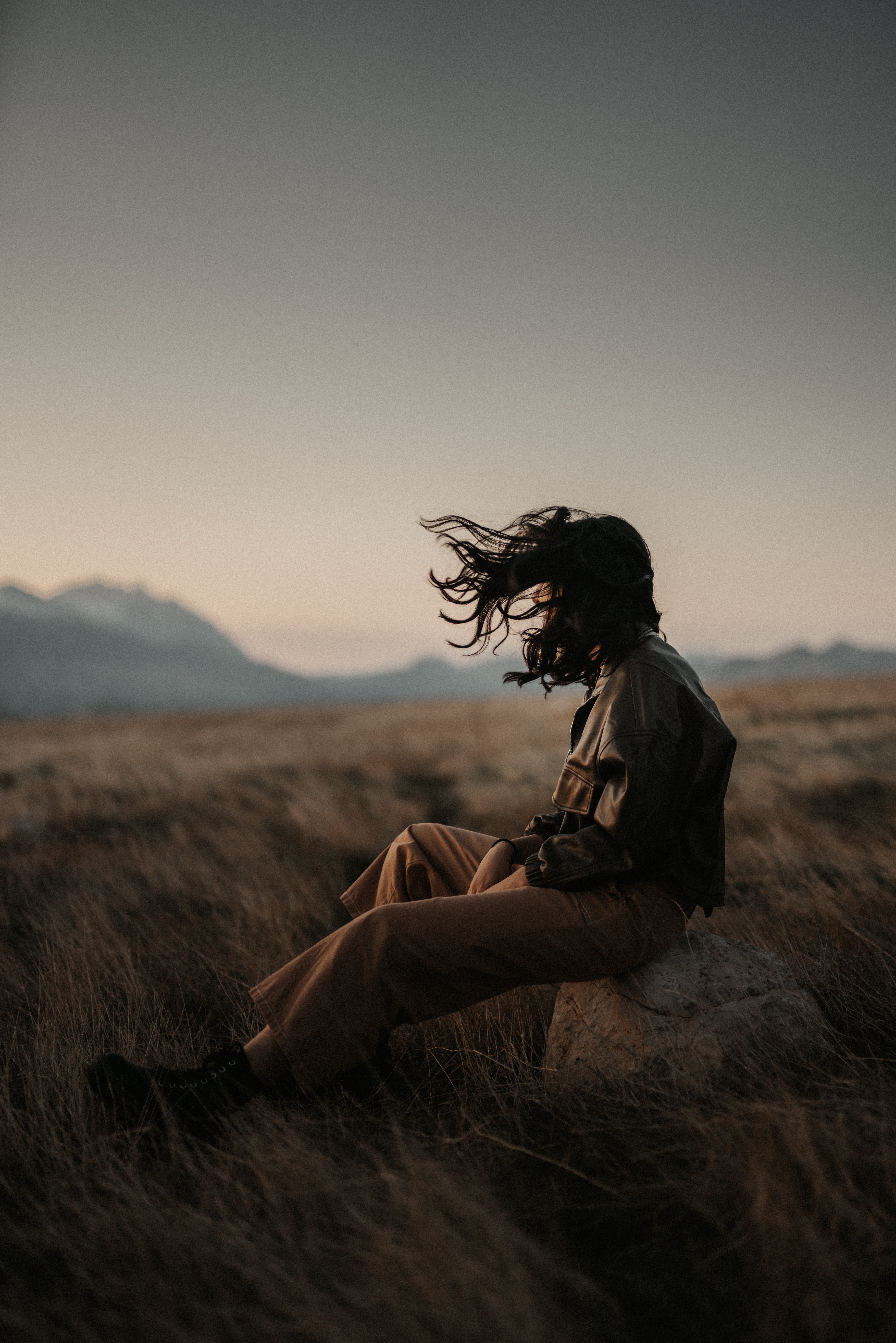 miscellanea, loneliness, miscellaneous, wind, grass, person, human, hair