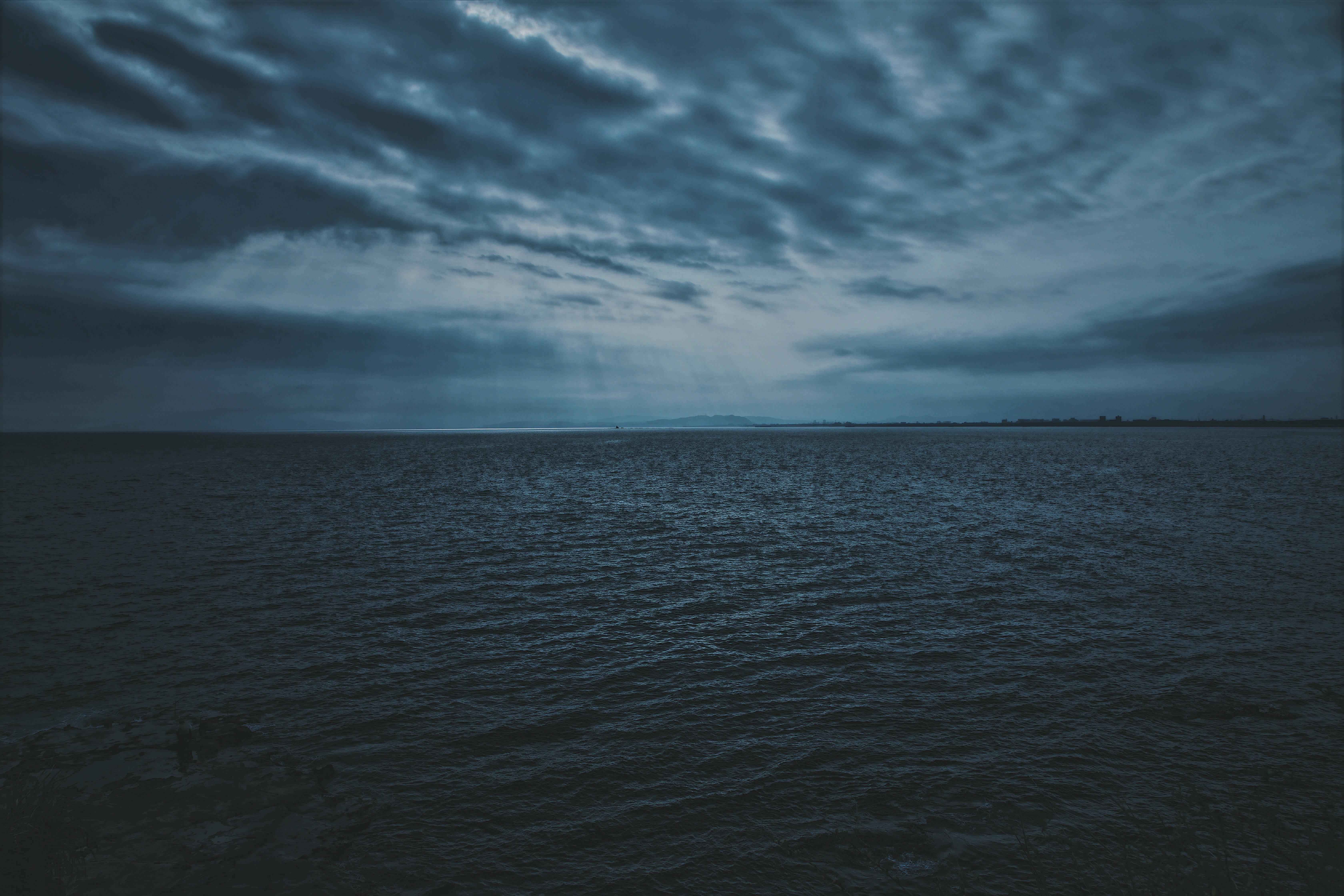 Download mobile wallpaper Ripples, Ripple, Clouds, Horizon, Dusk, Nature, Twilight, Sea for free.