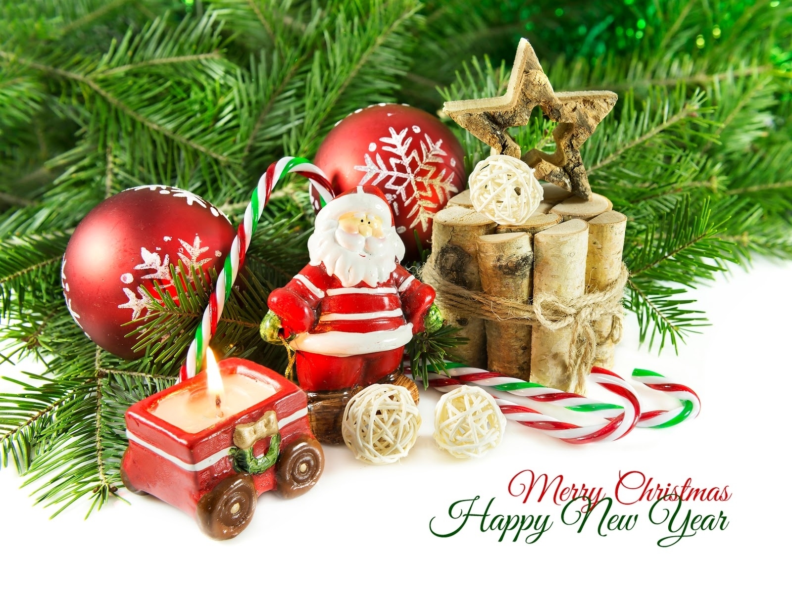 holiday, new year, candle, christmas, decoration, happy new year, merry christmas, santa claus, star Panoramic Wallpaper
