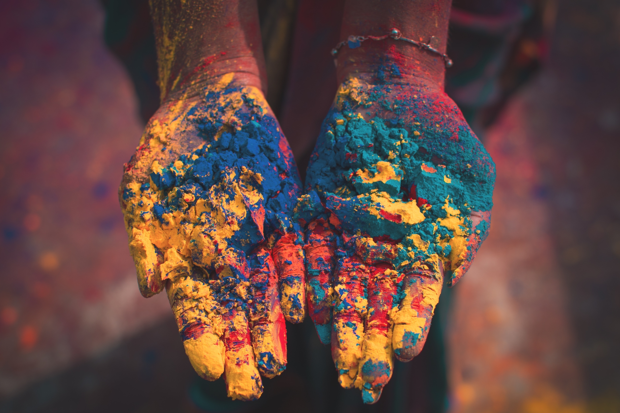 Download mobile wallpaper Hand, Holiday, Colors, Holi for free.