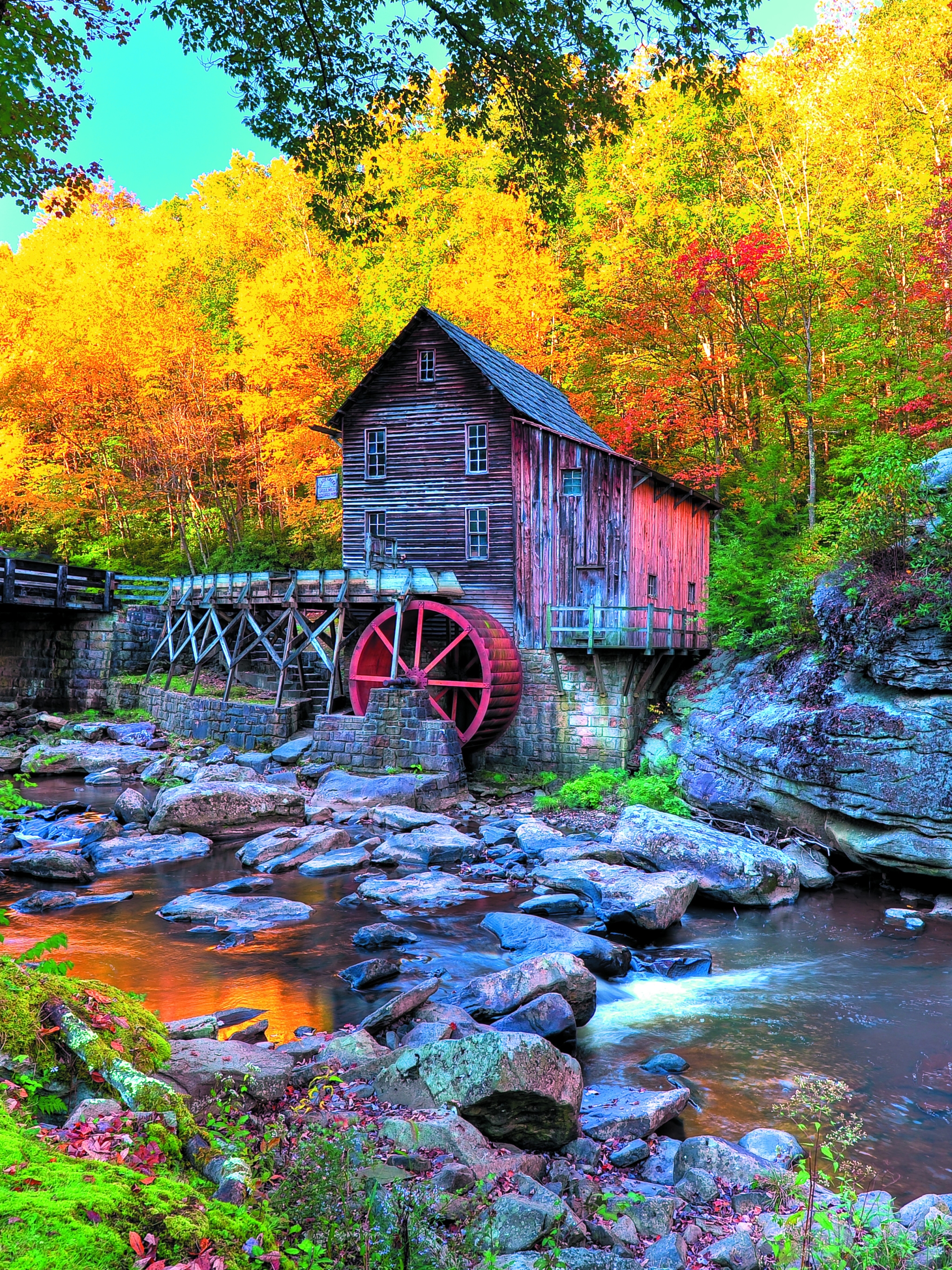 android man made, watermill, mill, fall
