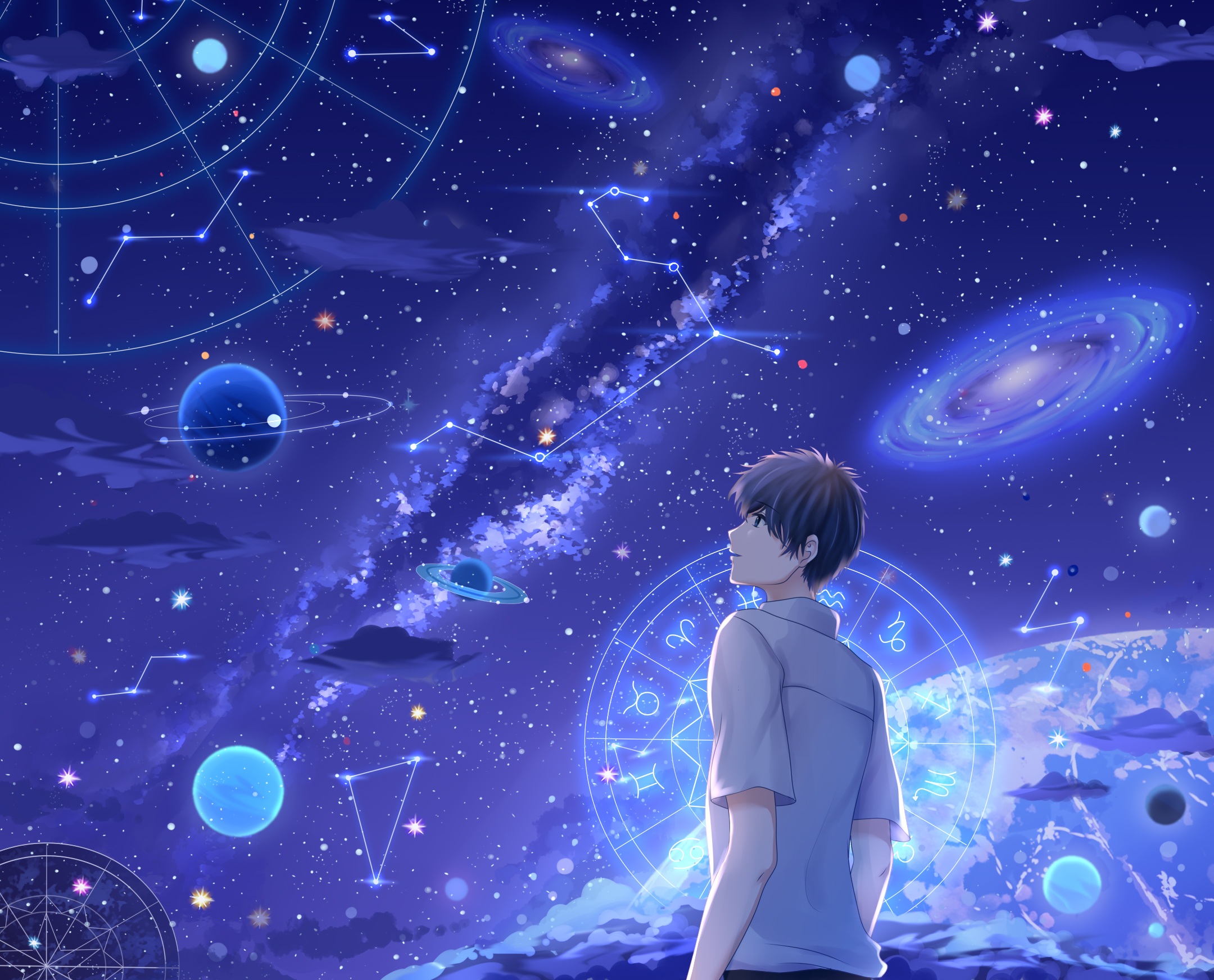 Starry Stars Night Sky Milky Way Anime Scenery Art HD 4K Wallpaper