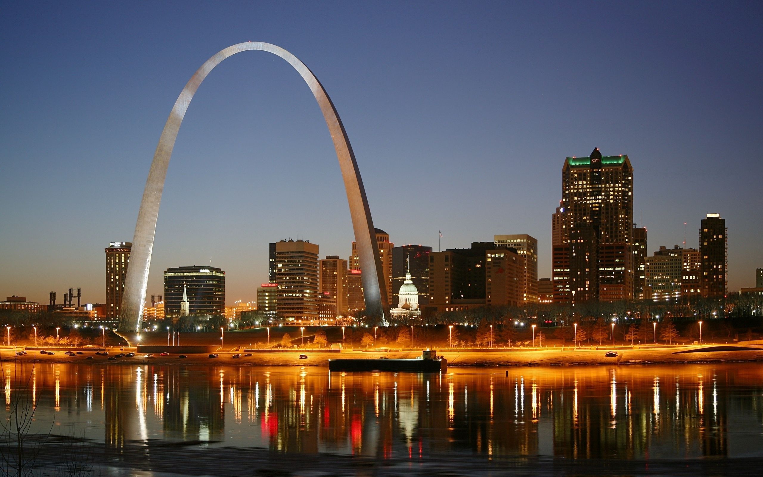 Download mobile wallpaper St Louis, Missouri, Lights, Cities, Water, America, Night for free.