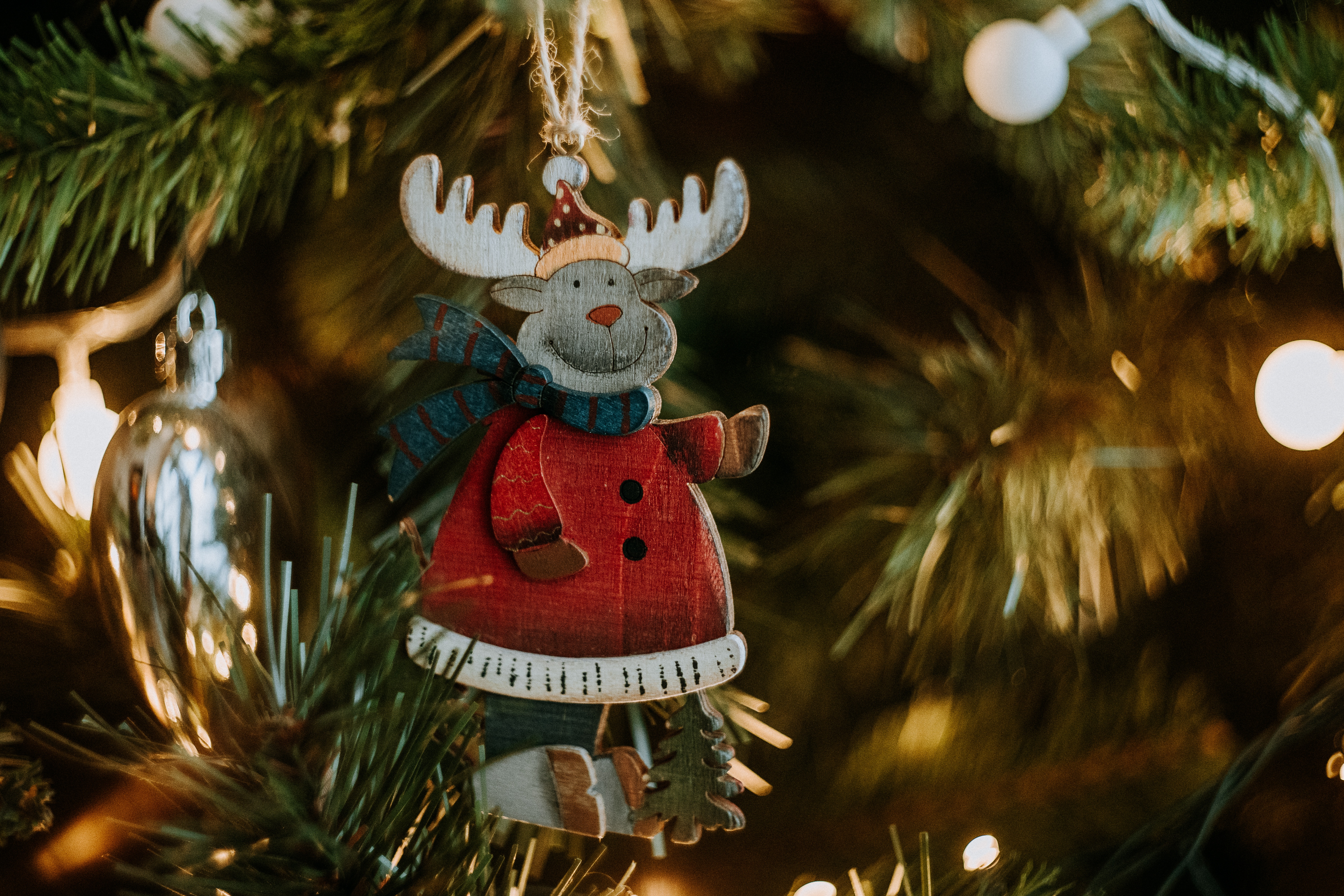holidays, new year, christmas, decoration, deer, christmas tree toy 4K