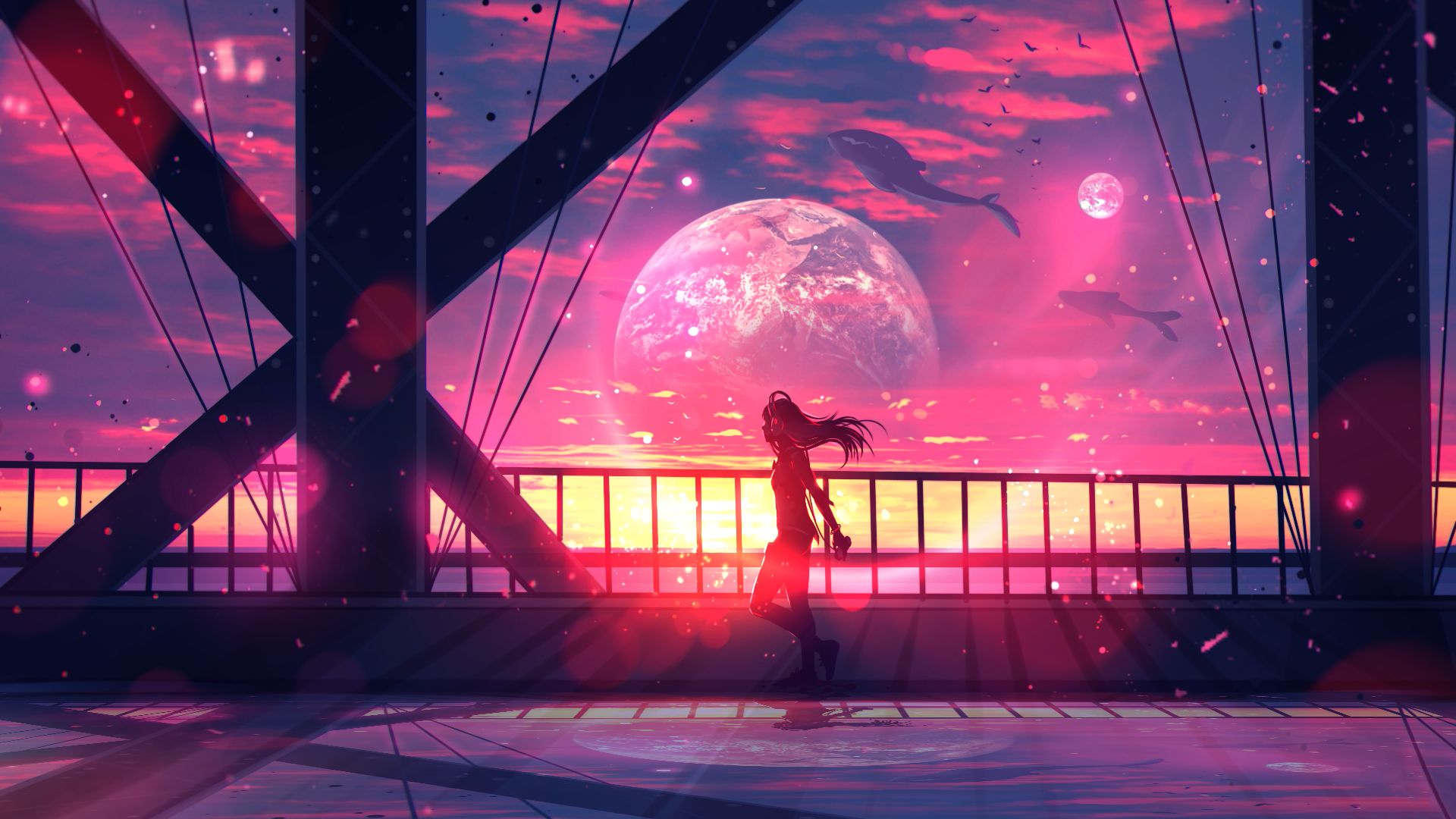 Download background original, anime, fantasy, planet, whale