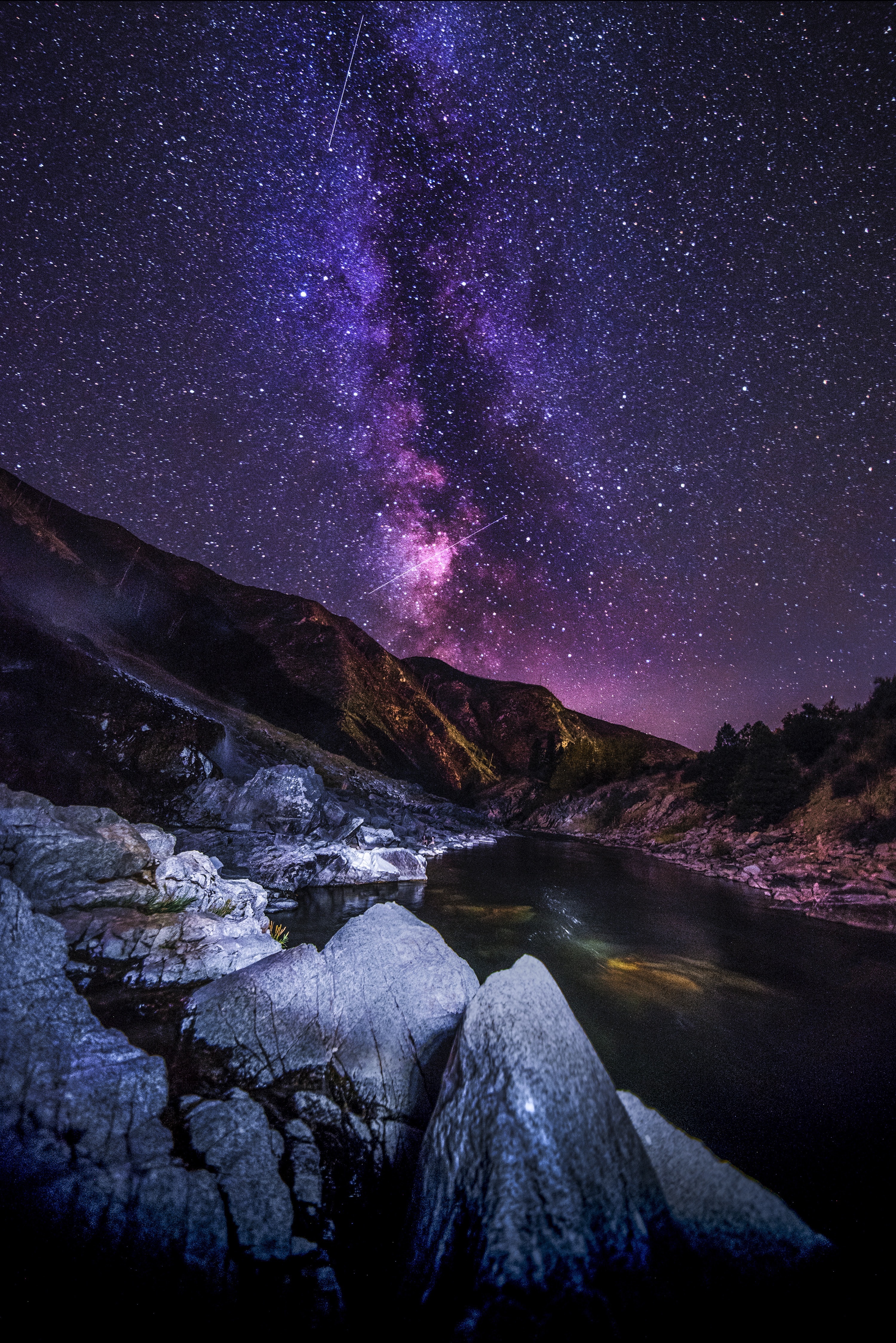 starry sky, rivers, nature, landscape, mountains, night 2160p