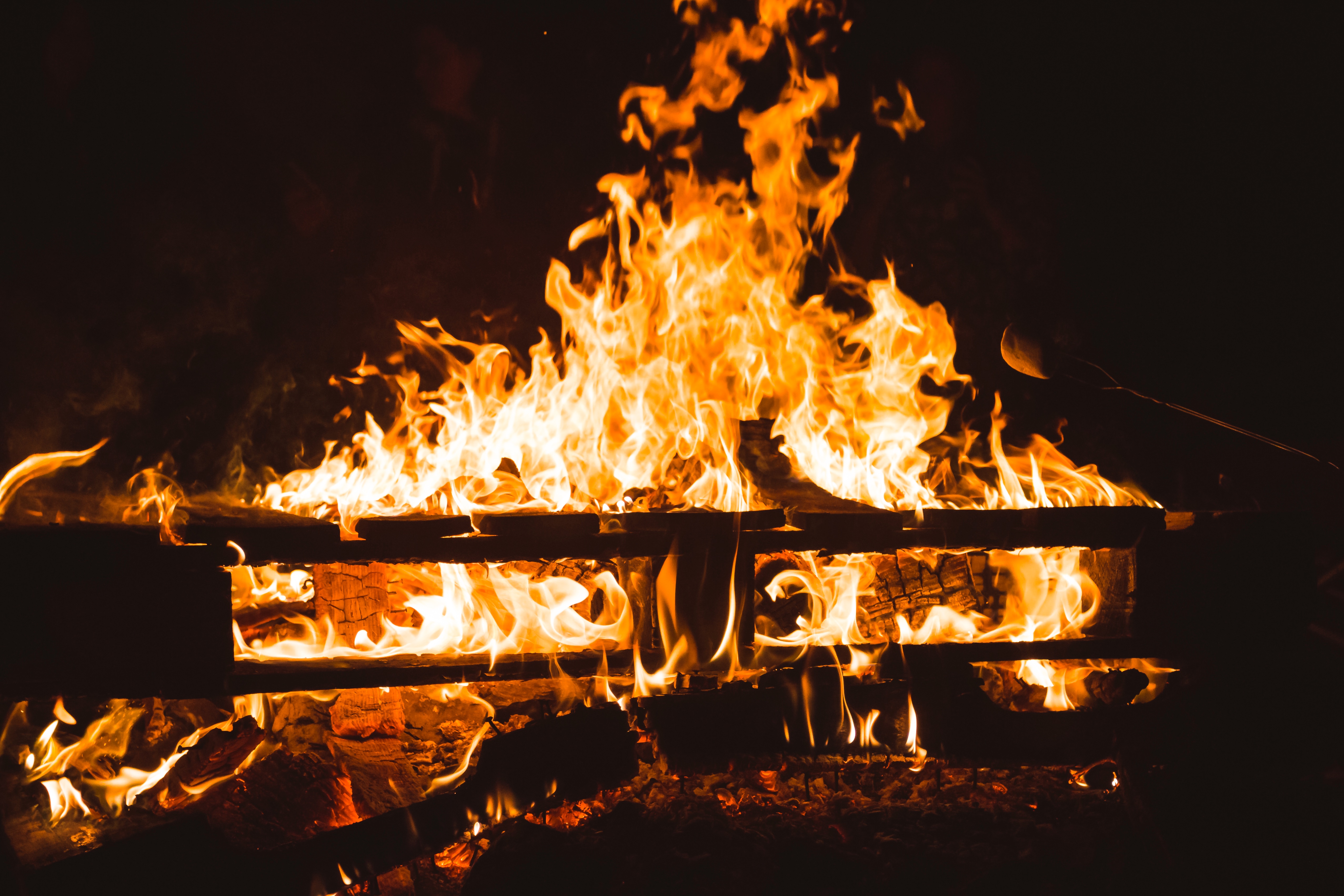 firewood, fire, bonfire, coals, dark