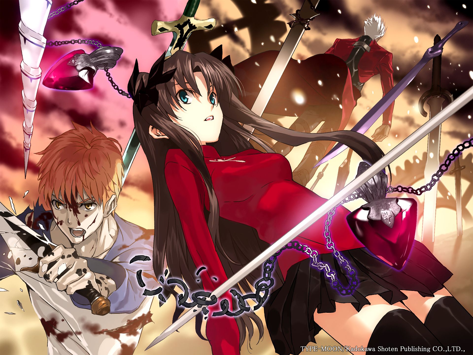 anime, fate/stay night, archer (fate/stay night), rin tohsaka, shirou emiya, fate series
