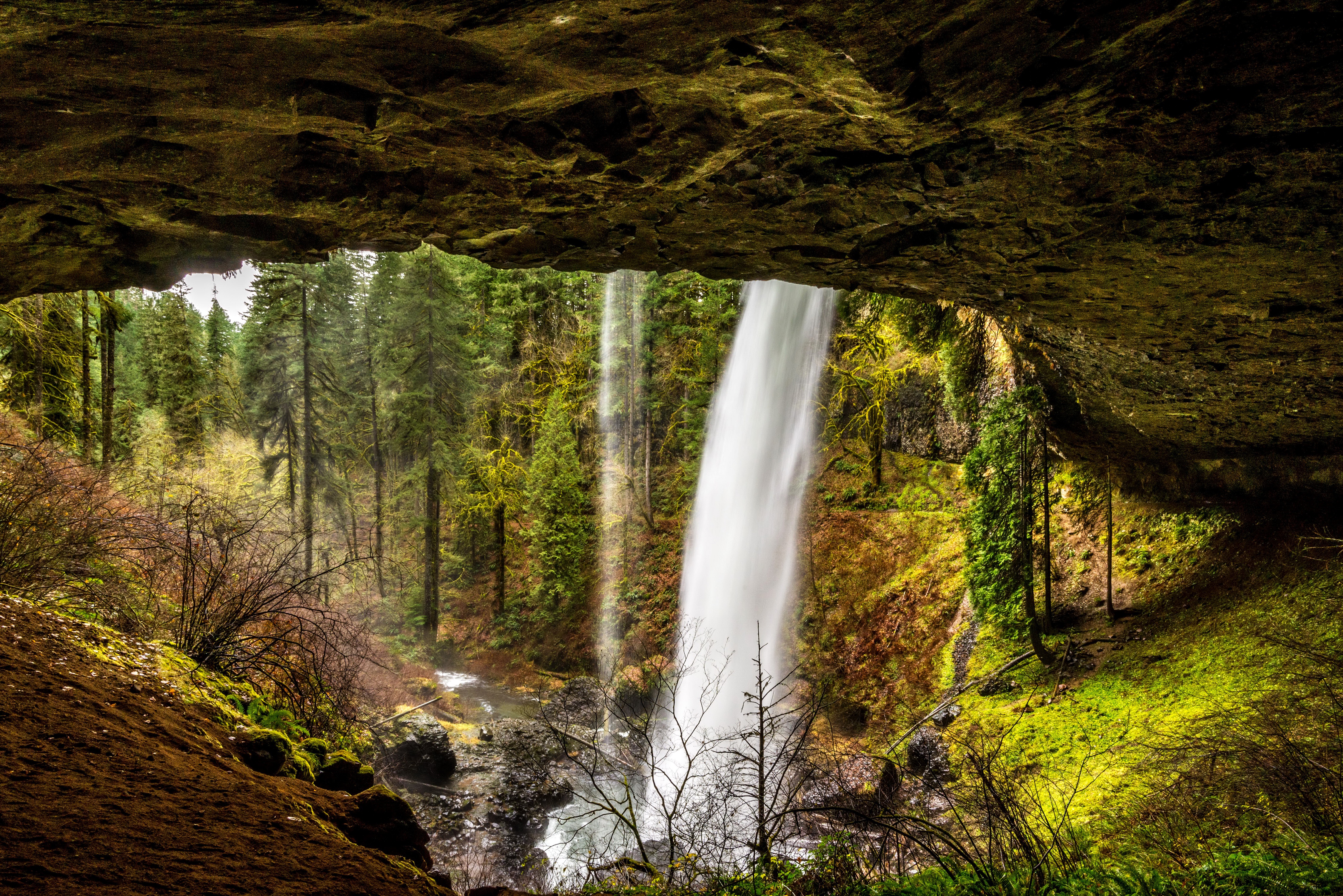 Free download wallpaper Waterfalls, Waterfall, Forest, Earth, Cave on your PC desktop
