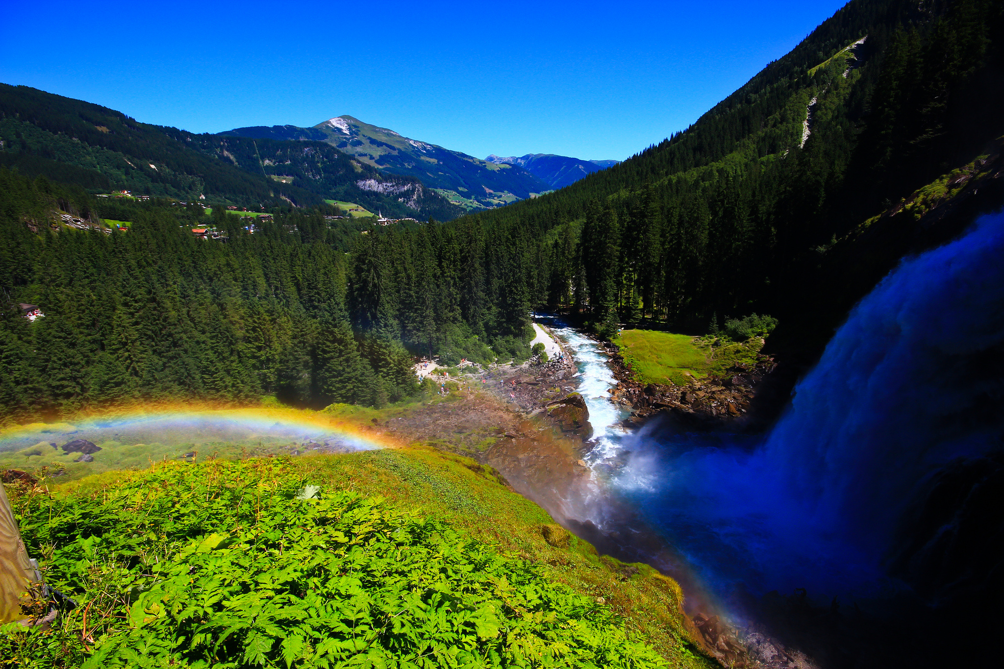 rainbow, vegetation, earth, waterfall, austria, forest, mountain, nature, water, waterfalls