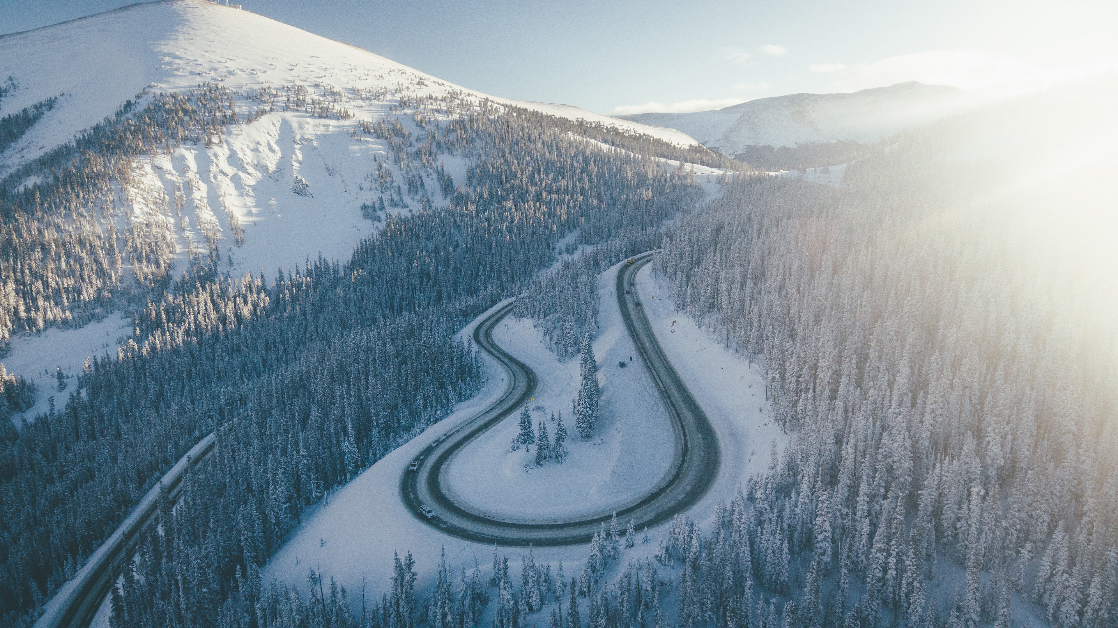photography, aerial, forest, mountain, road, snow, spruce, winter cellphone