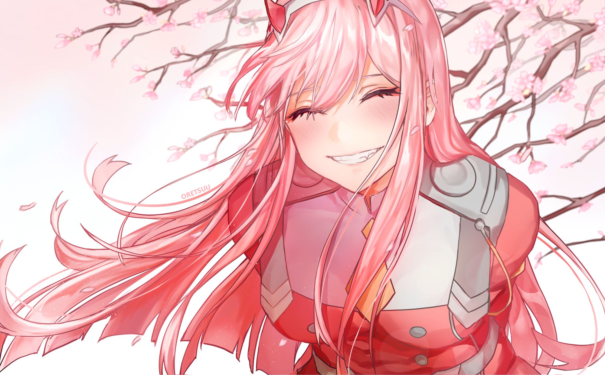 Download mobile wallpaper Anime, Cherry Blossom, Pink Hair, Long Hair, Darling In The Franxx, Zero Two (Darling In The Franxx) for free.