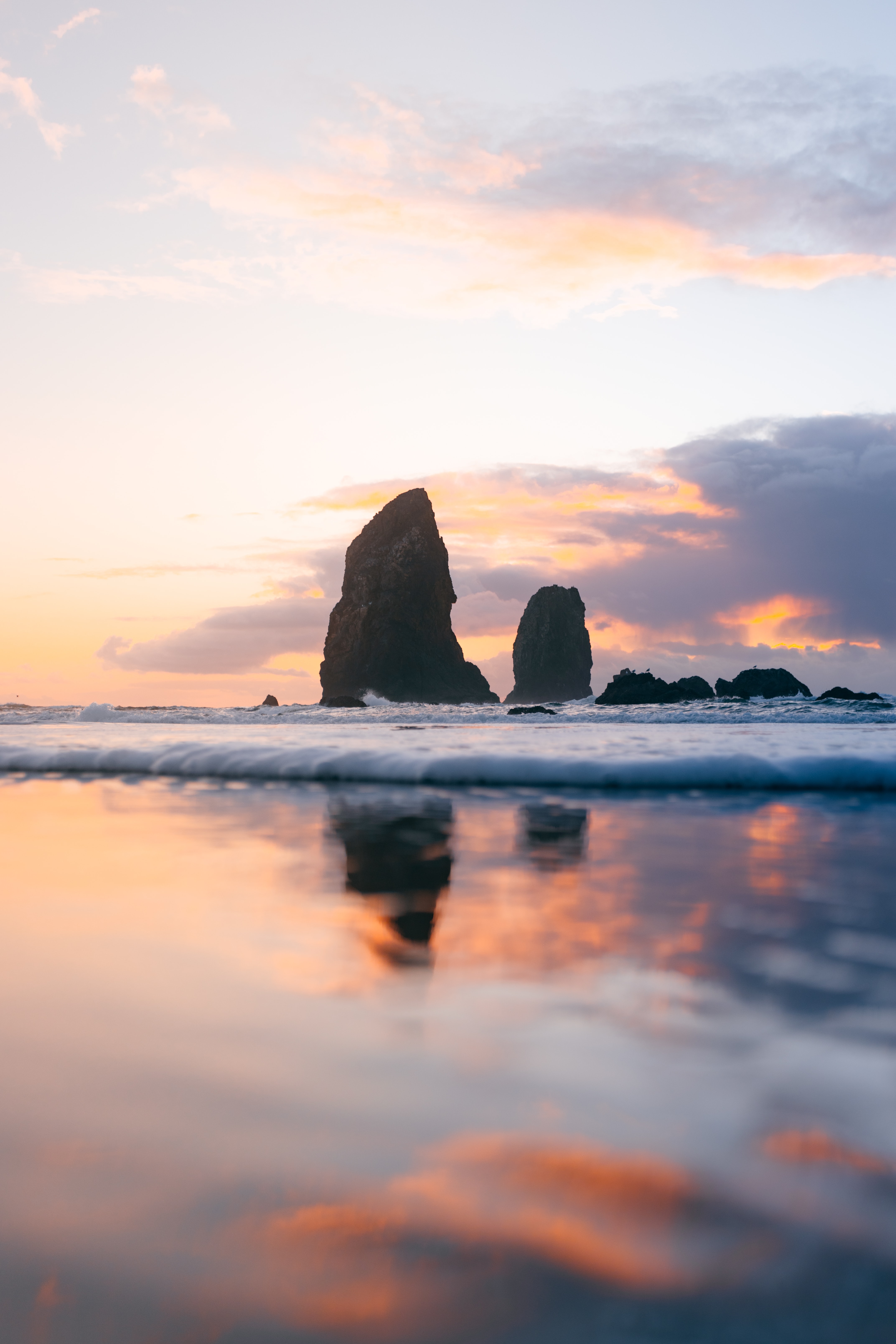 rocks, nature, water, sunset, sea, wave Full HD