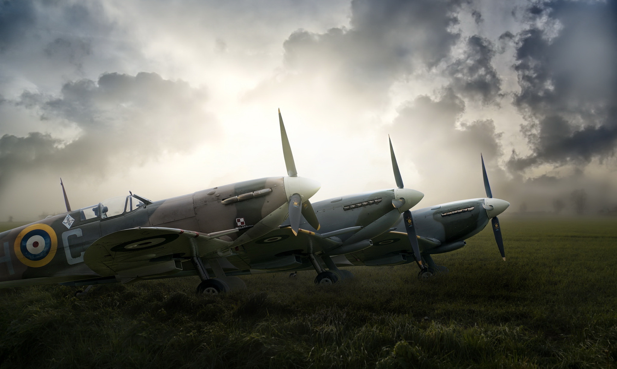 Wallpaper Airplane Soldiers Supermarine Spitfire Painting Art