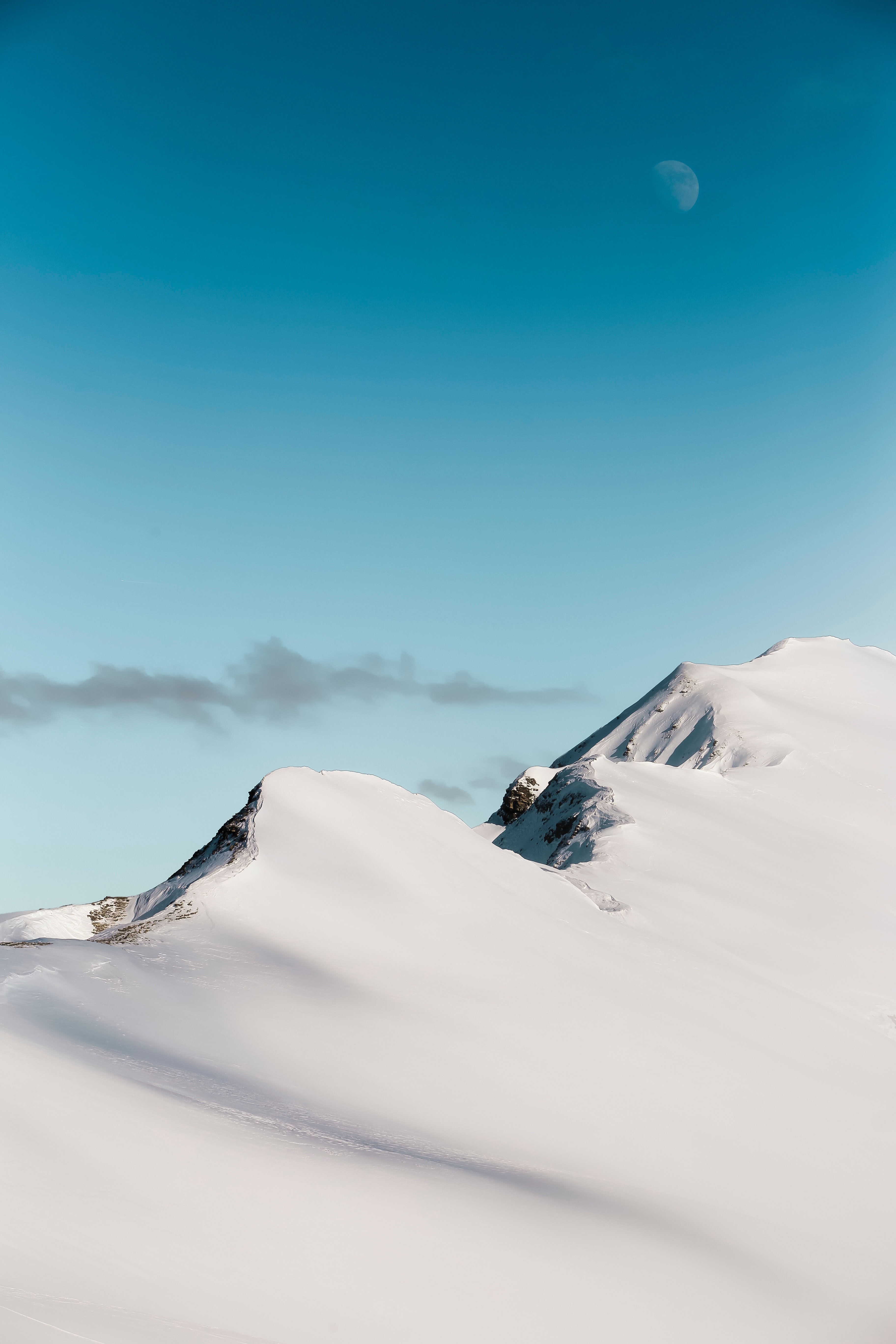Download mobile wallpaper Winter, Top, Snow, Mountain, Vertex, Cold, Sky, Minimalism for free.