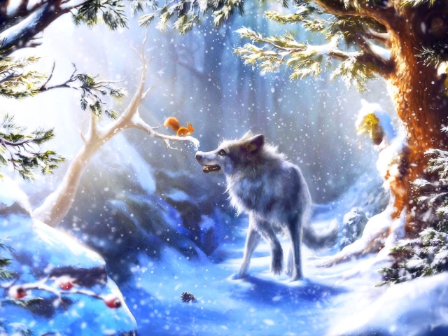 1176361 télécharger le fond d'écran animaux, loup, écureuil, ecureuil, neiger, forêt, hiver, l'hiver, wolves - économiseurs d'écran et images gratuitement