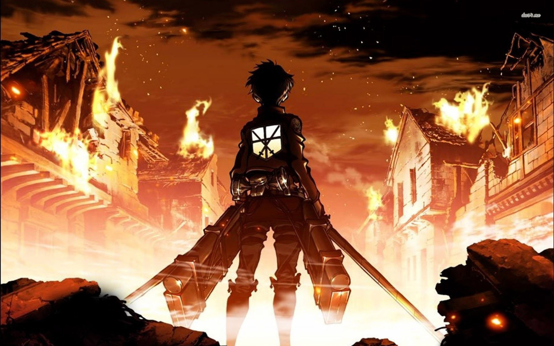 anime, attack on titan, fire, eren yeager