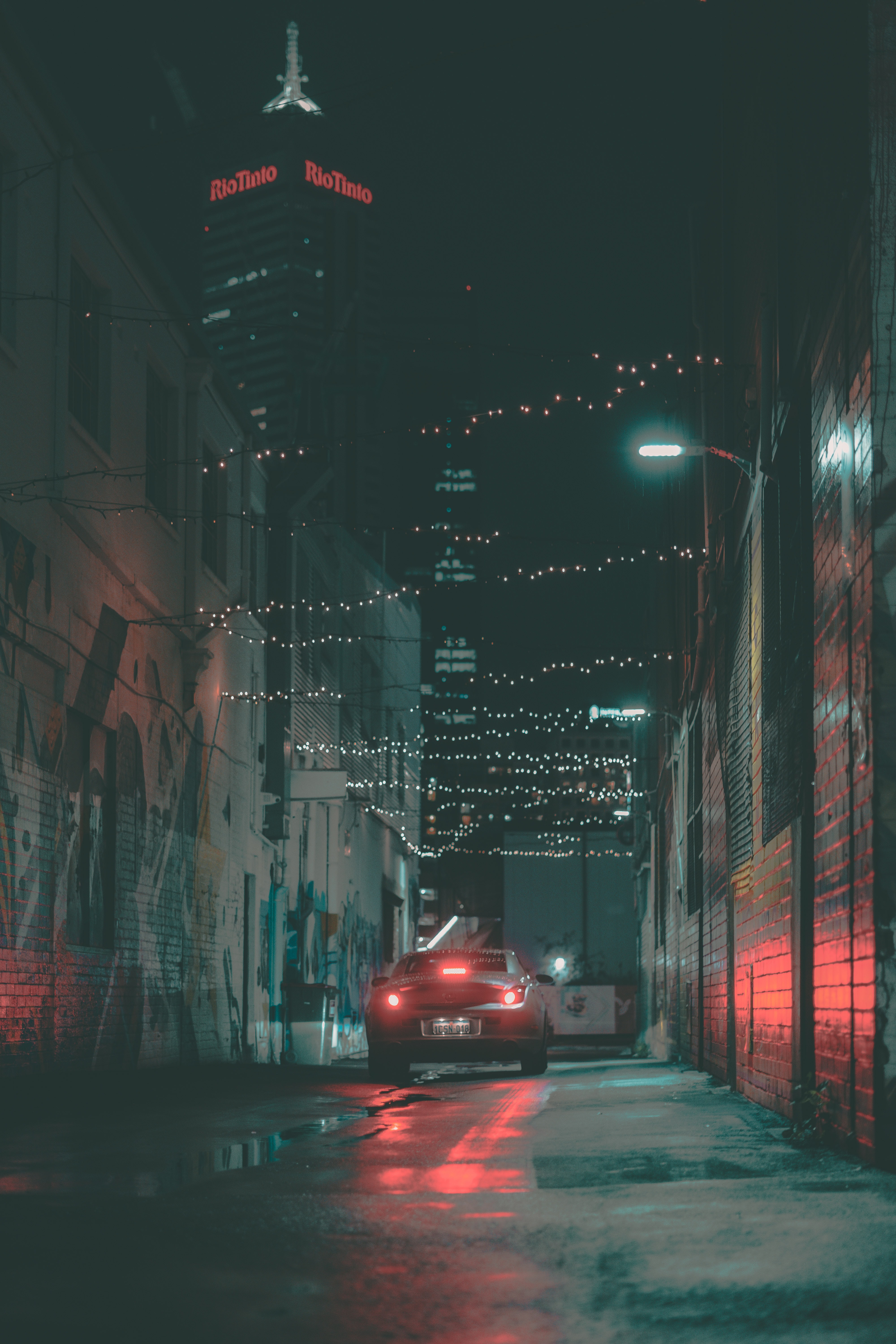 Download mobile wallpaper Machine, Garlands, Rear View, Garland, Back View, Car, Street, Night, Cars for free.