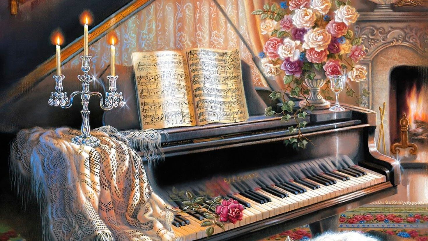 Piano picture. Джуди Гибсон. Рояль. Алмазная мозаика 