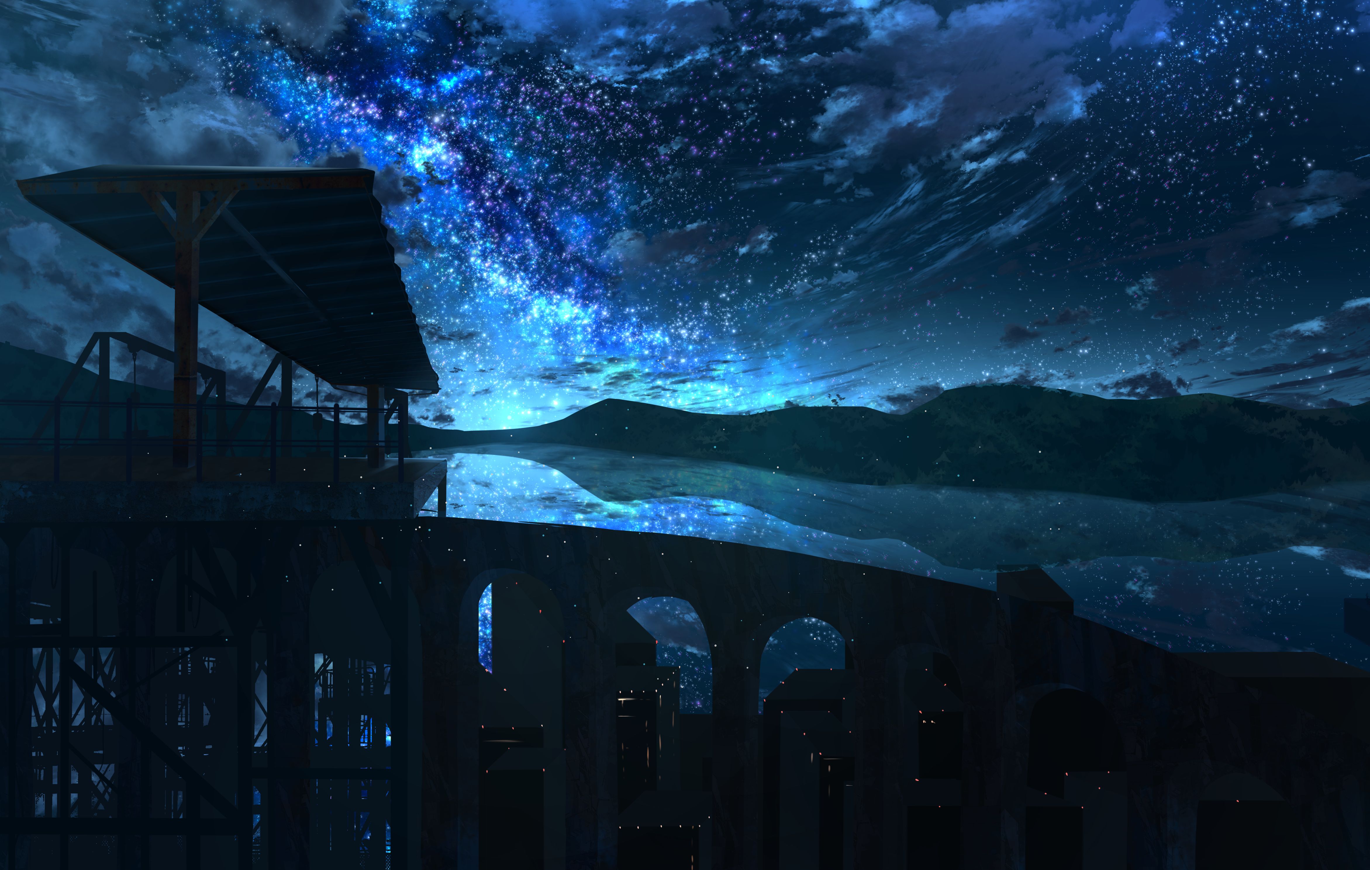 Аниме пейзаж под водой ночью
